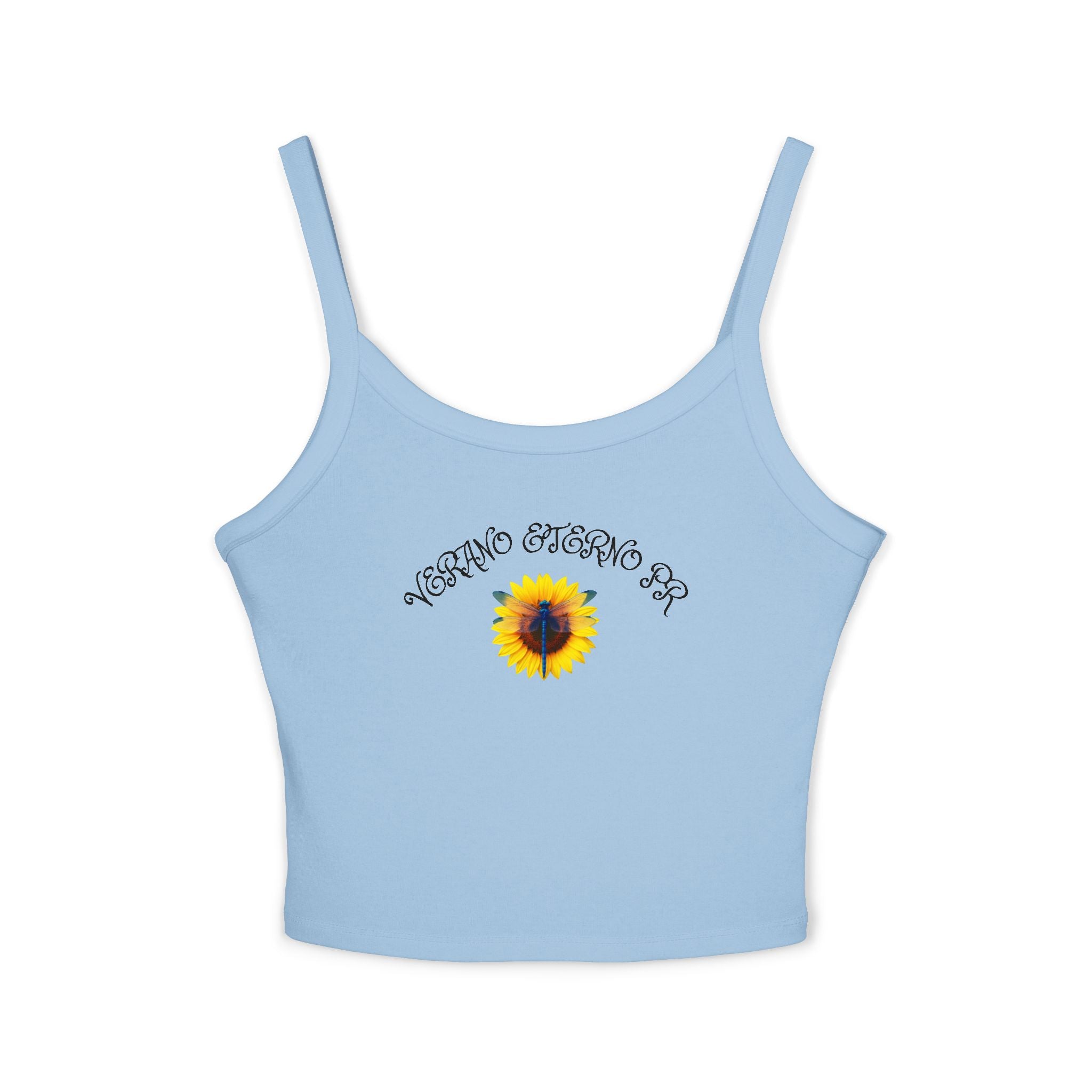 Verano Eterno Puerto Rico Women's Strap Crop Sunflower — Women’s Spaghetti Strap Crop