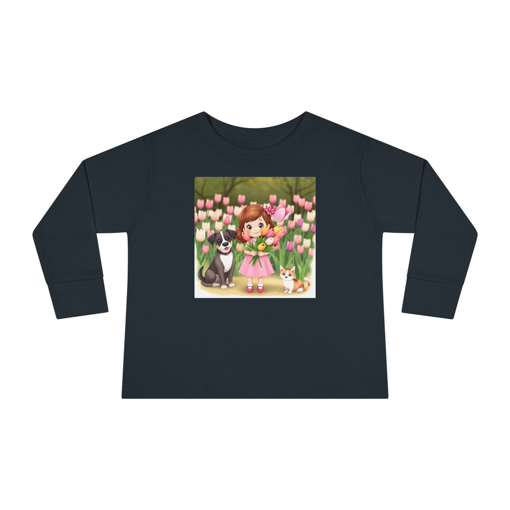 Toddler Long Sleeve Tee — Spring Cat and Dog T- Shirt