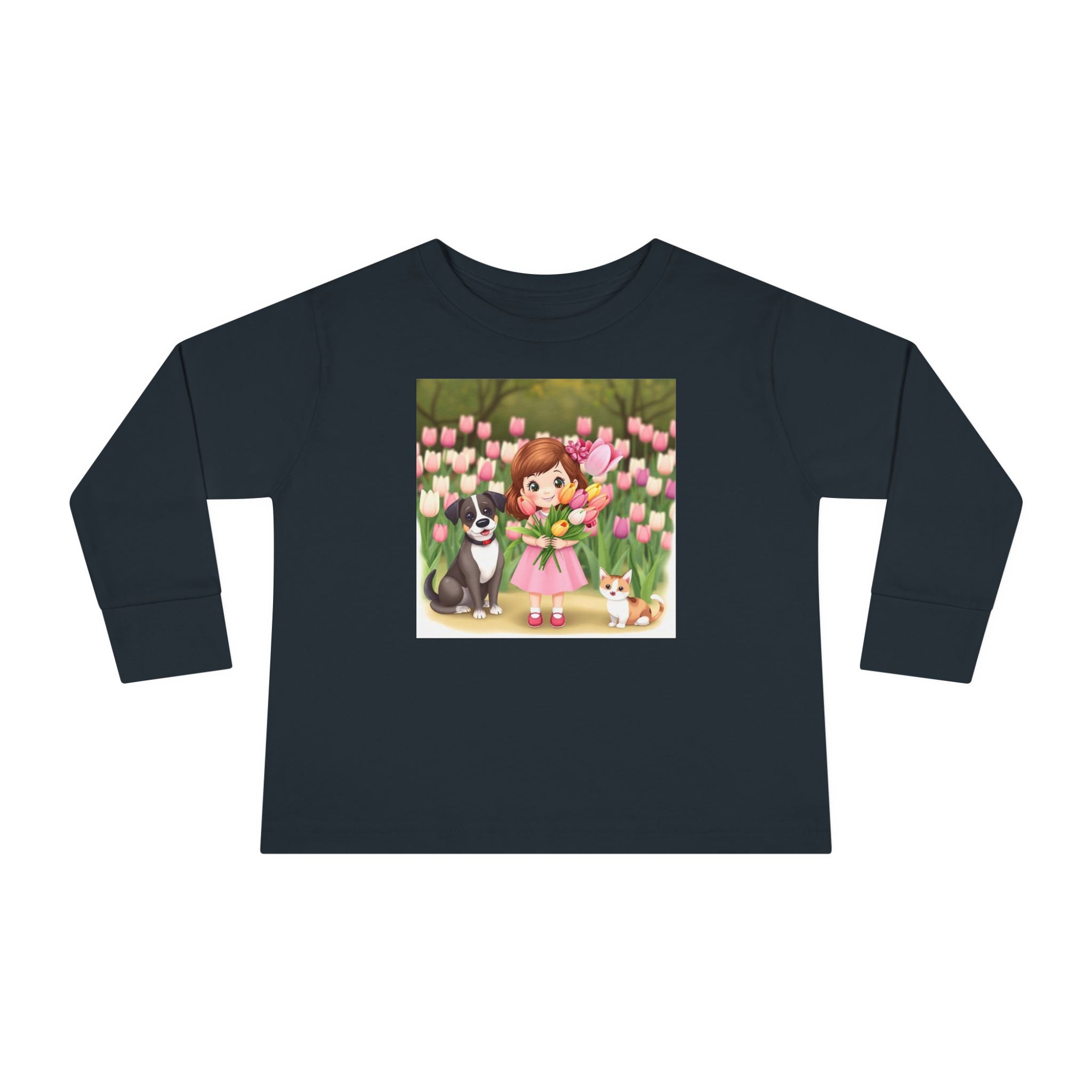 Toddler Long Sleeve Tee — Spring Cat and Dog T- Shirt