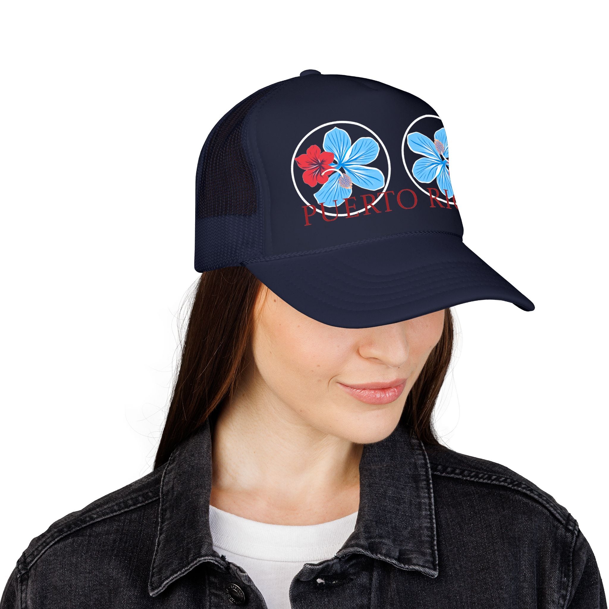 Puerto Rico Hibiscus Trucker Hat - Tropical Beach Foam Cap