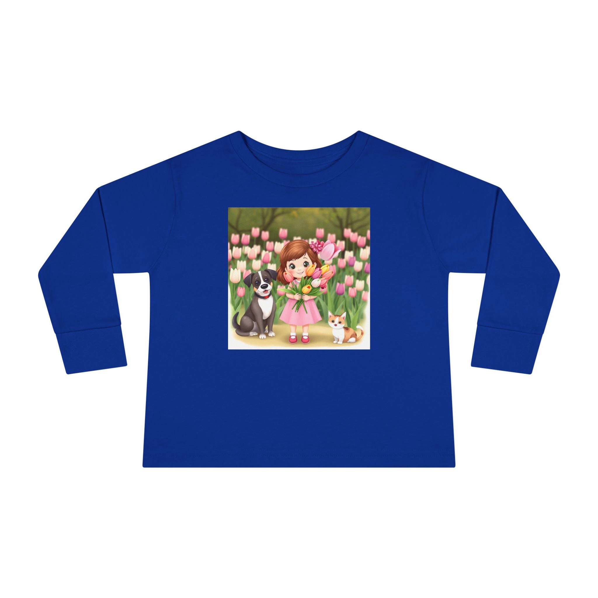 Toddler Long Sleeve Tee — Spring Cat and Dog T- Shirt