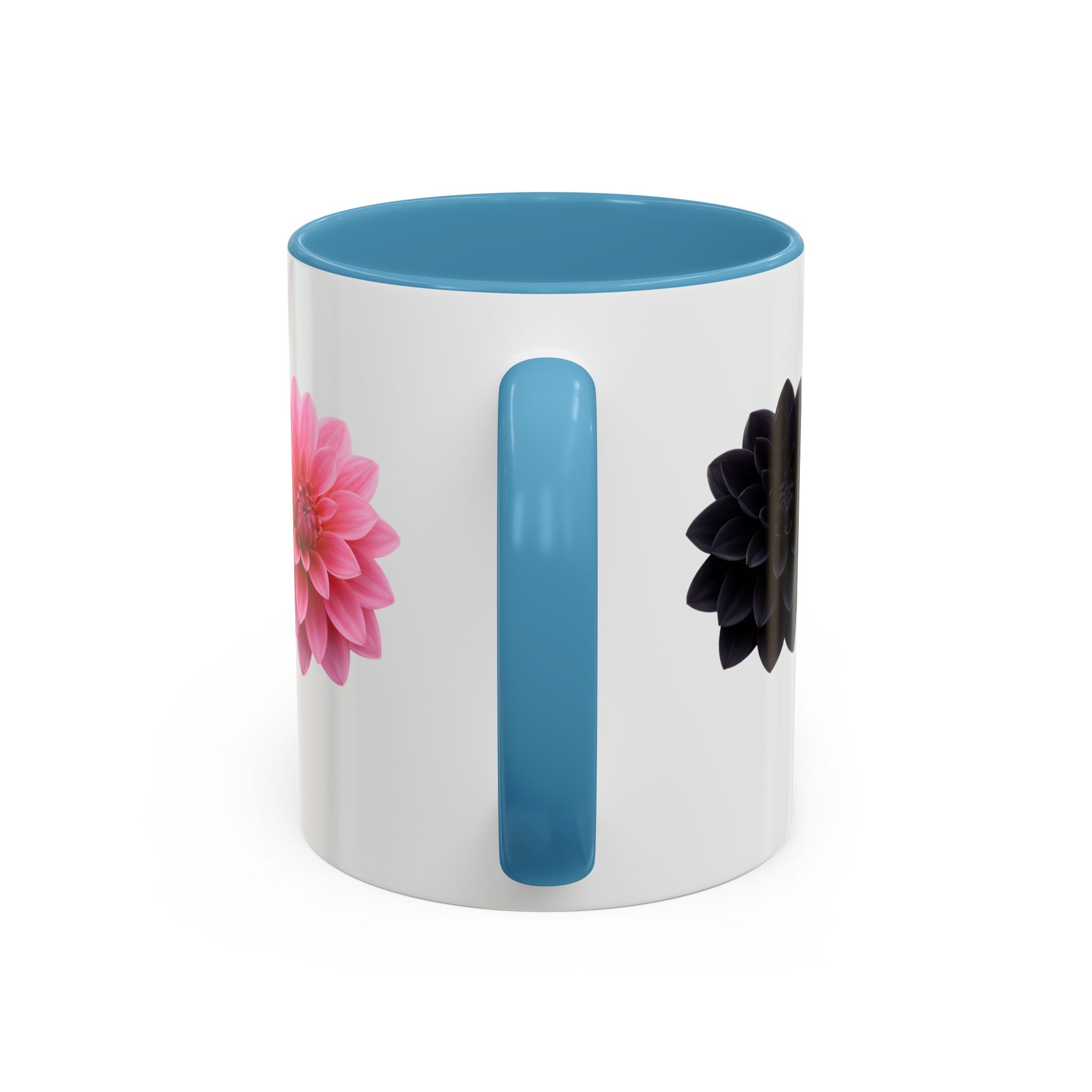 Pink & Black Dahlia Accent Coffee Mug — Floral 11/15oz Ceramic