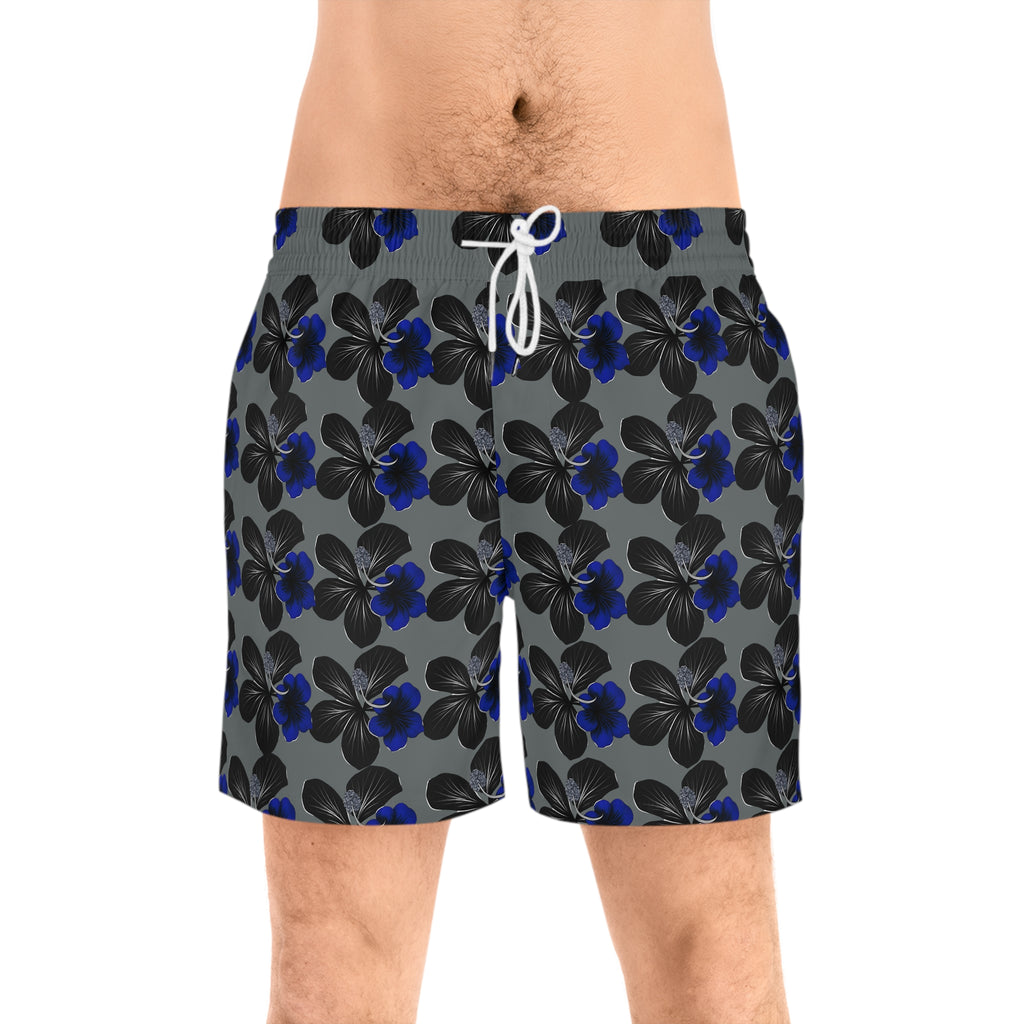 Black & Blue Hibiscus Mid-Length Boardshorts 95% polyester, 5% spandex