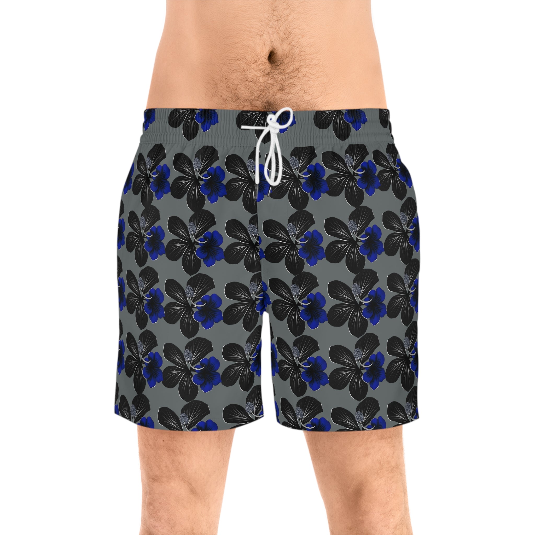 Black & Blue Hibiscus Mid-Length Boardshorts 95% polyester, 5% spandex