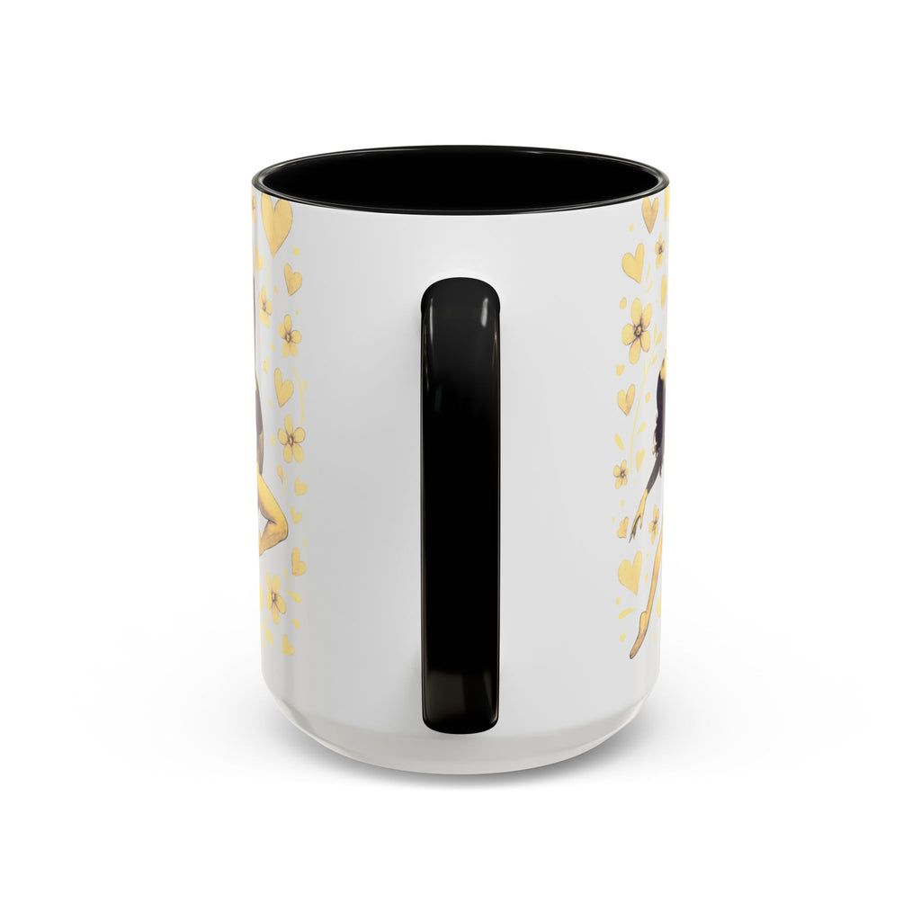 Ballet Dancer Accent Mug – Gold Hearts & Flowers Ceramic Coffee Cup (11/15oz)