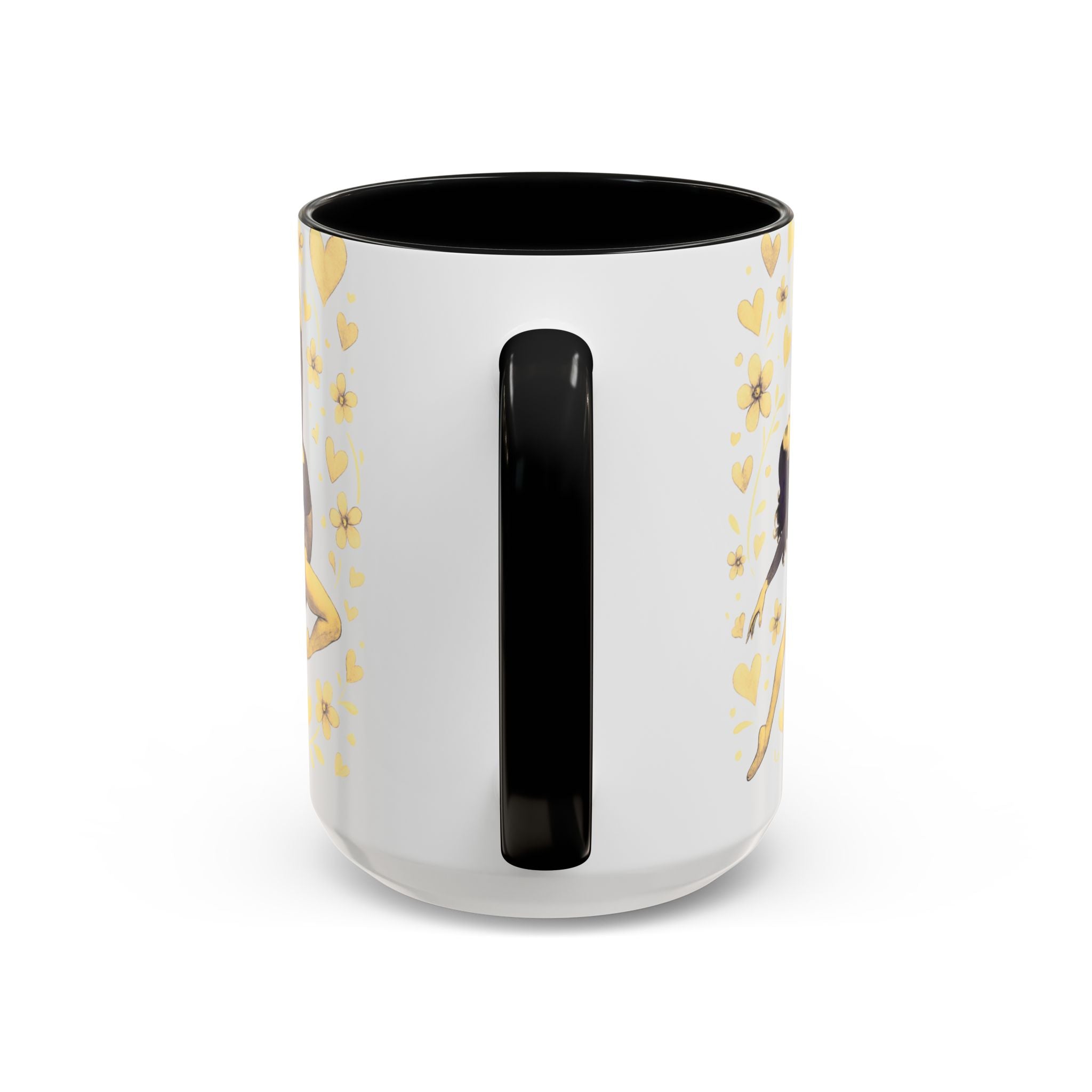 Ballet Dancer Accent Mug – Gold Hearts & Flowers Ceramic Coffee Cup (11/15oz)