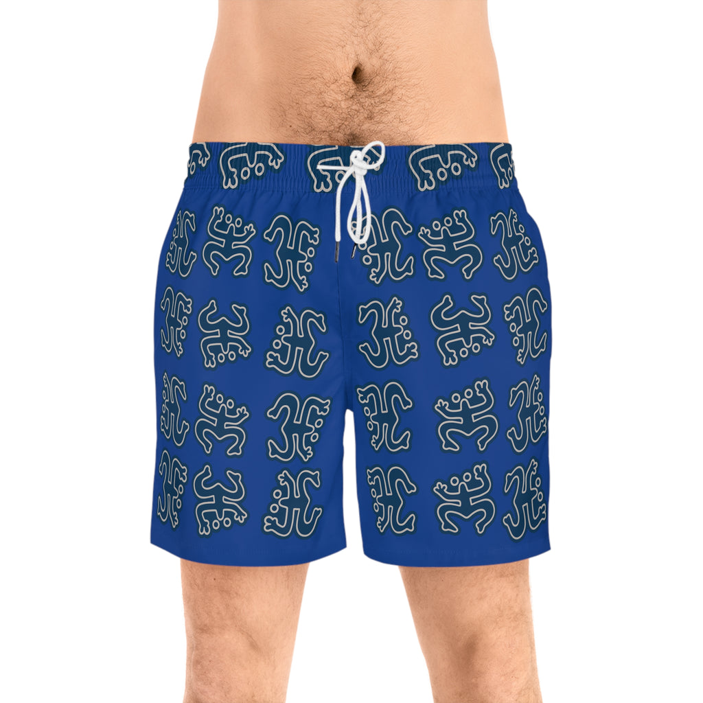 Blue Puerto Rico Coqui Beach Shorts — Mid-Length Trunks 95% polyester, 5% spandex