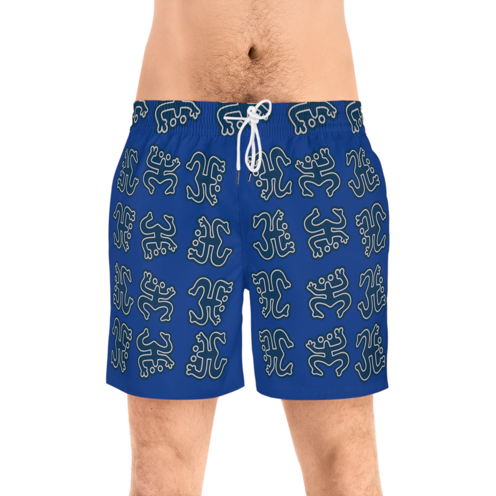 Blue Puerto Rico Coqui Beach Shorts — Mid-Length Trunks 95% polyester, 5% spandex