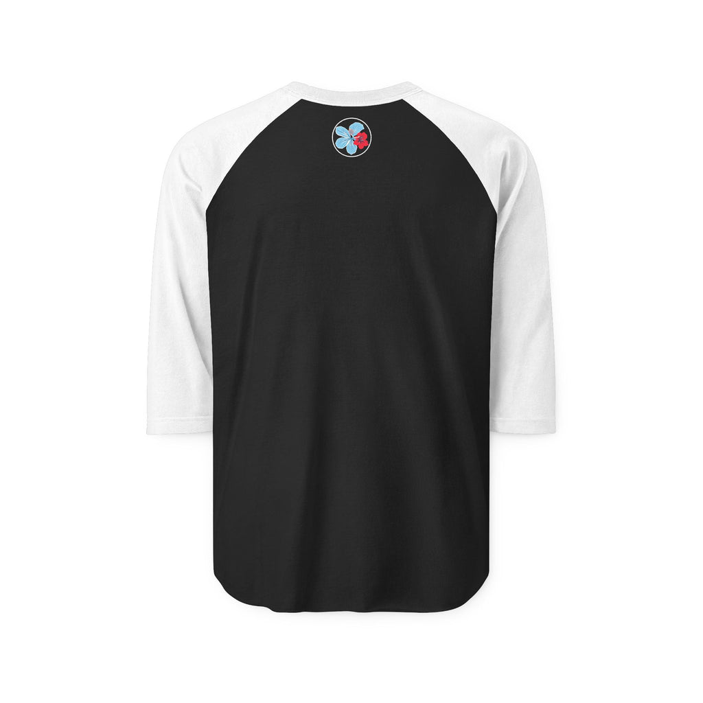 Hibiscus Floral Raglan Shirt — "Azure" Blue & Red Flower Baseball Tee