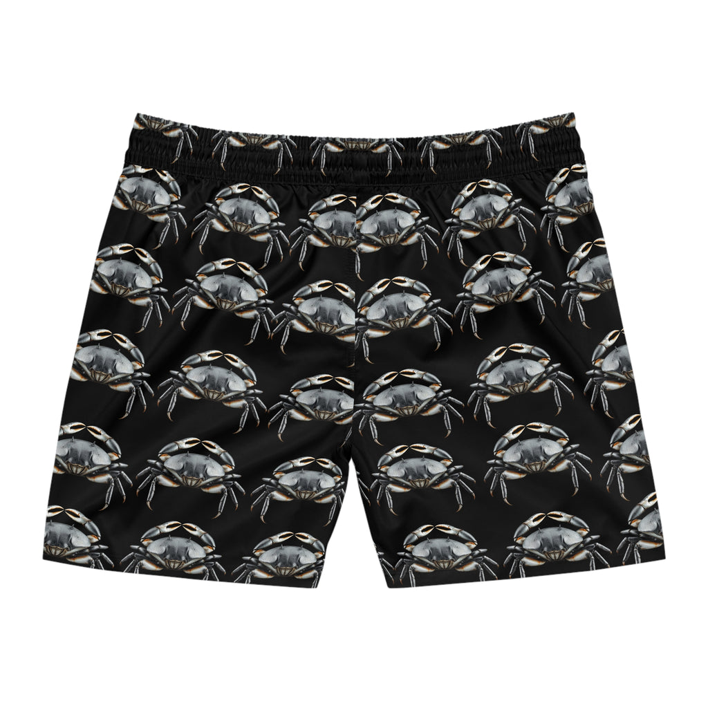 Crab Pattern Men's Swimwear – Black Coastal Trunks - 95% polyester, 5% spandex