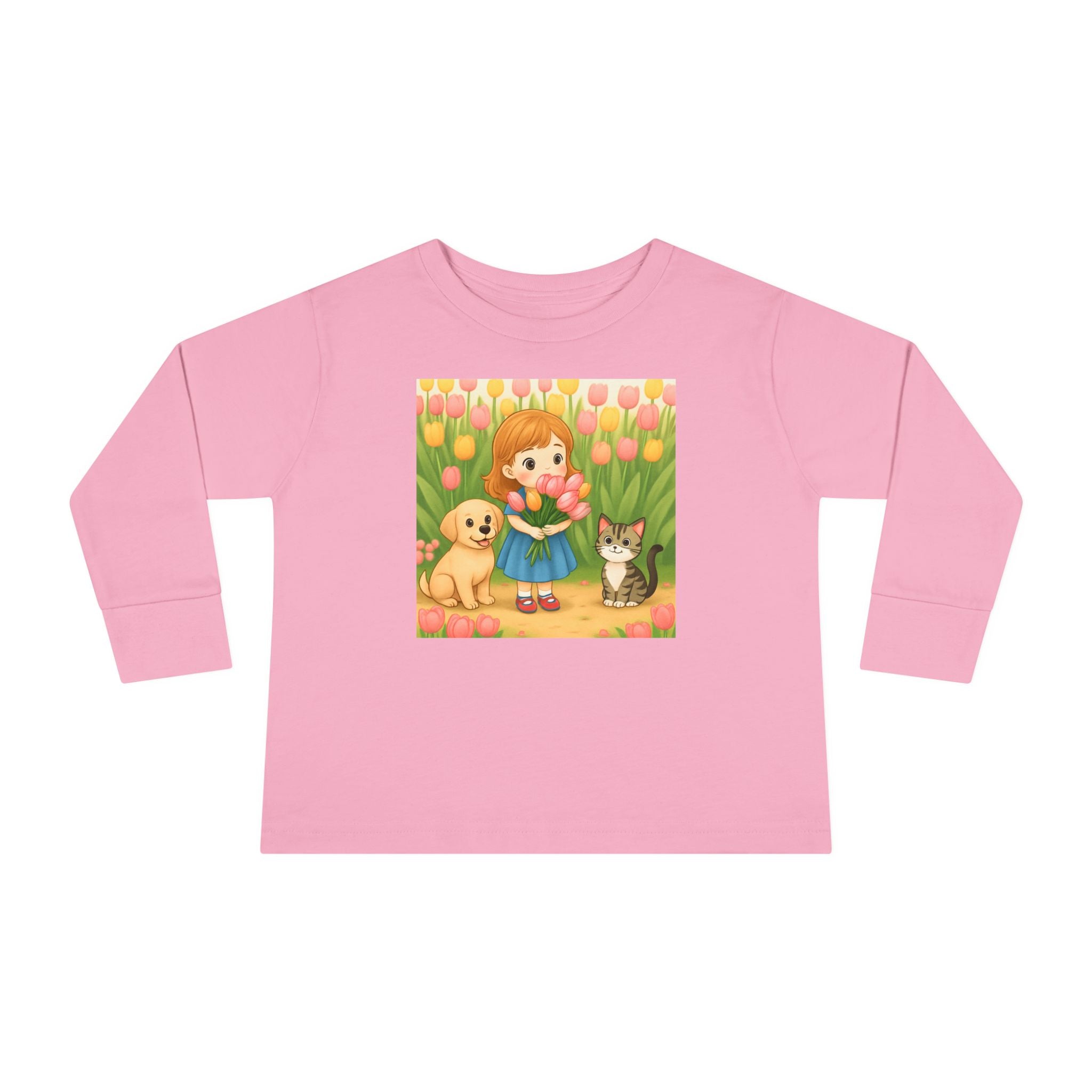 Toddler Long Sleeve Tee — Spring Cat and Dog Graphic