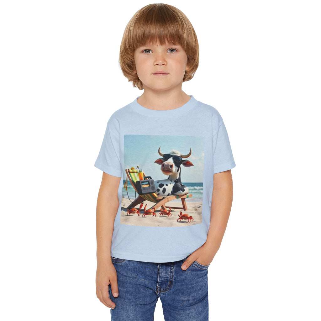 Beach Cow Toddler T‑Shirt — Cute Cow on Beach with Crabs Kids Tee