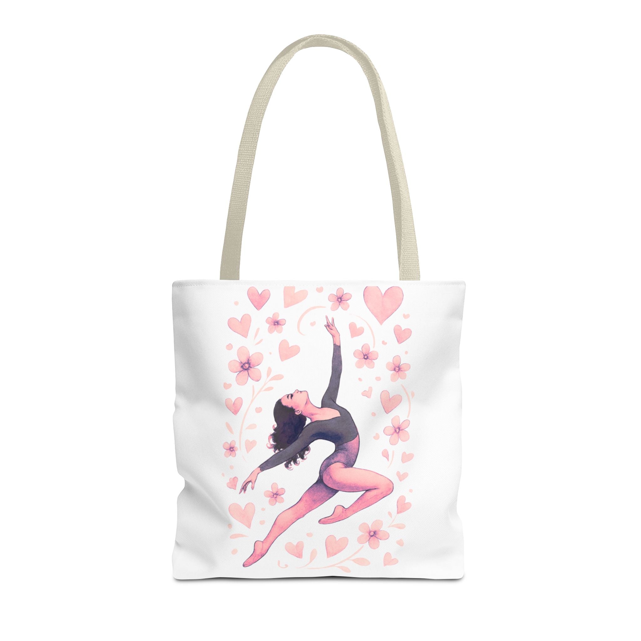 Ballet Dancer Heart Tote Bag — PINK and BLACK Floral Dance AOP Tote