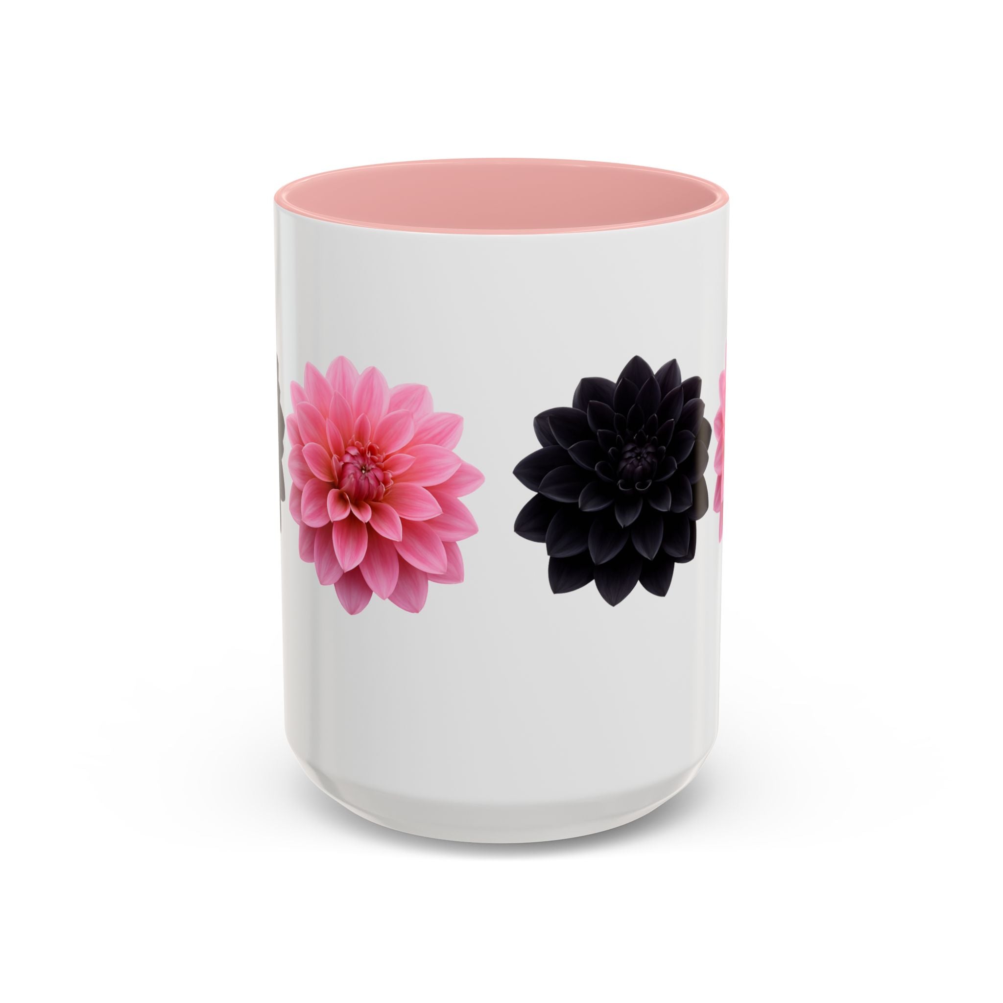 Pink & Black Dahlia Accent Coffee Mug — Floral 11/15oz Ceramic