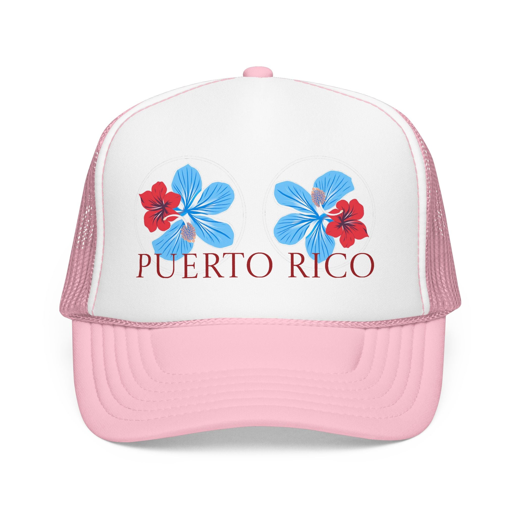 Puerto Rico Hibiscus Trucker Hat - Tropical Beach Foam Cap