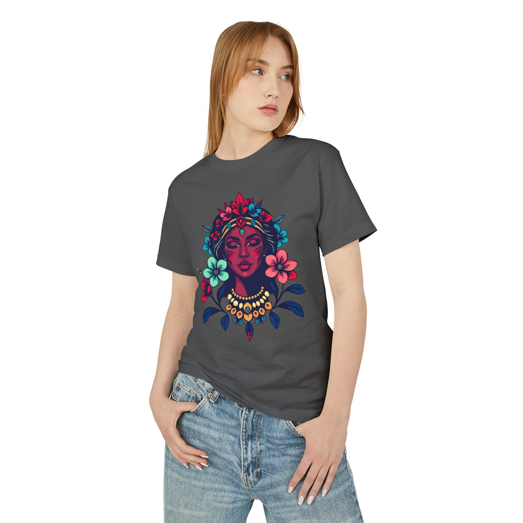 Floral Caribbean Tee — Vibrant Botanical Portrait Cotton Shirt