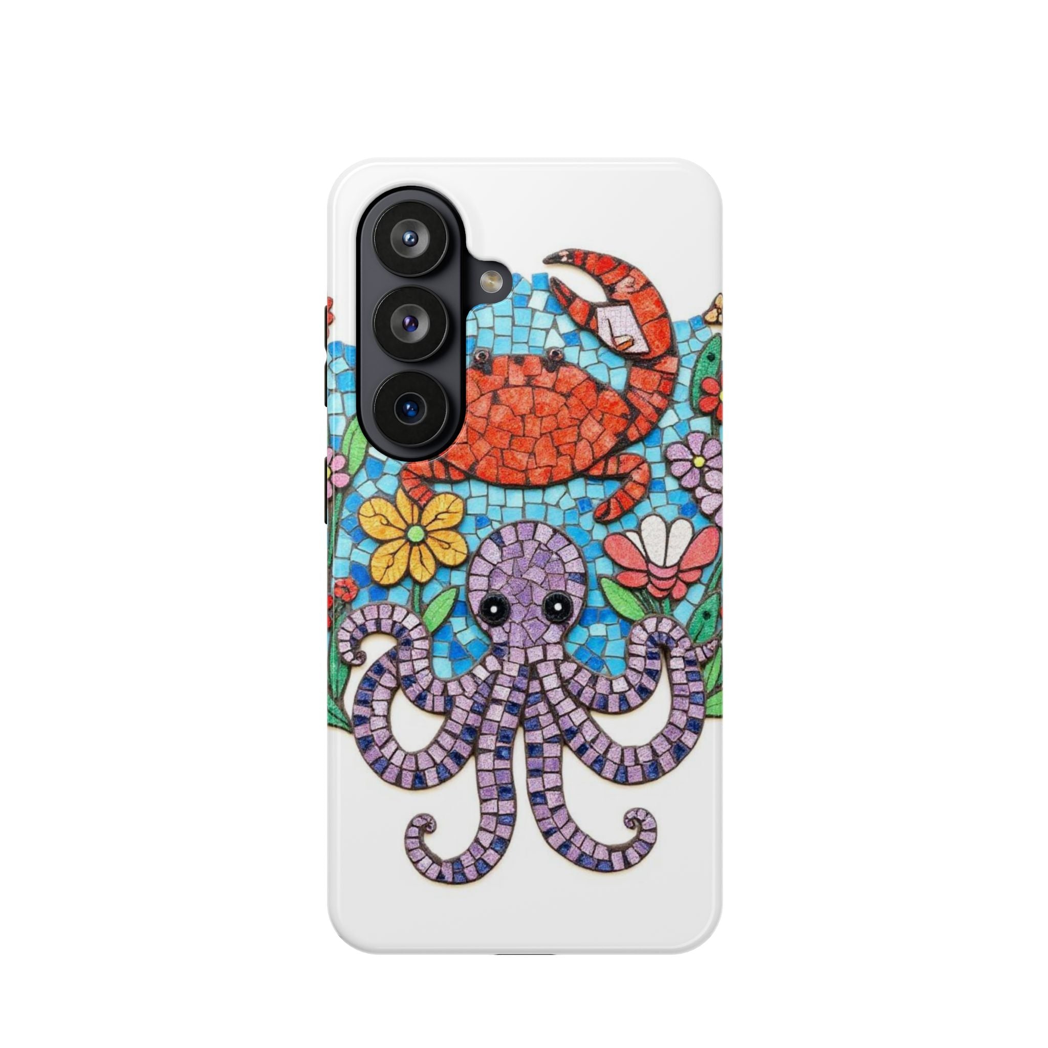 Mosaic Sea Critters Magnetic Phone Case — Octopus & Crab Floral Design S-26 Series