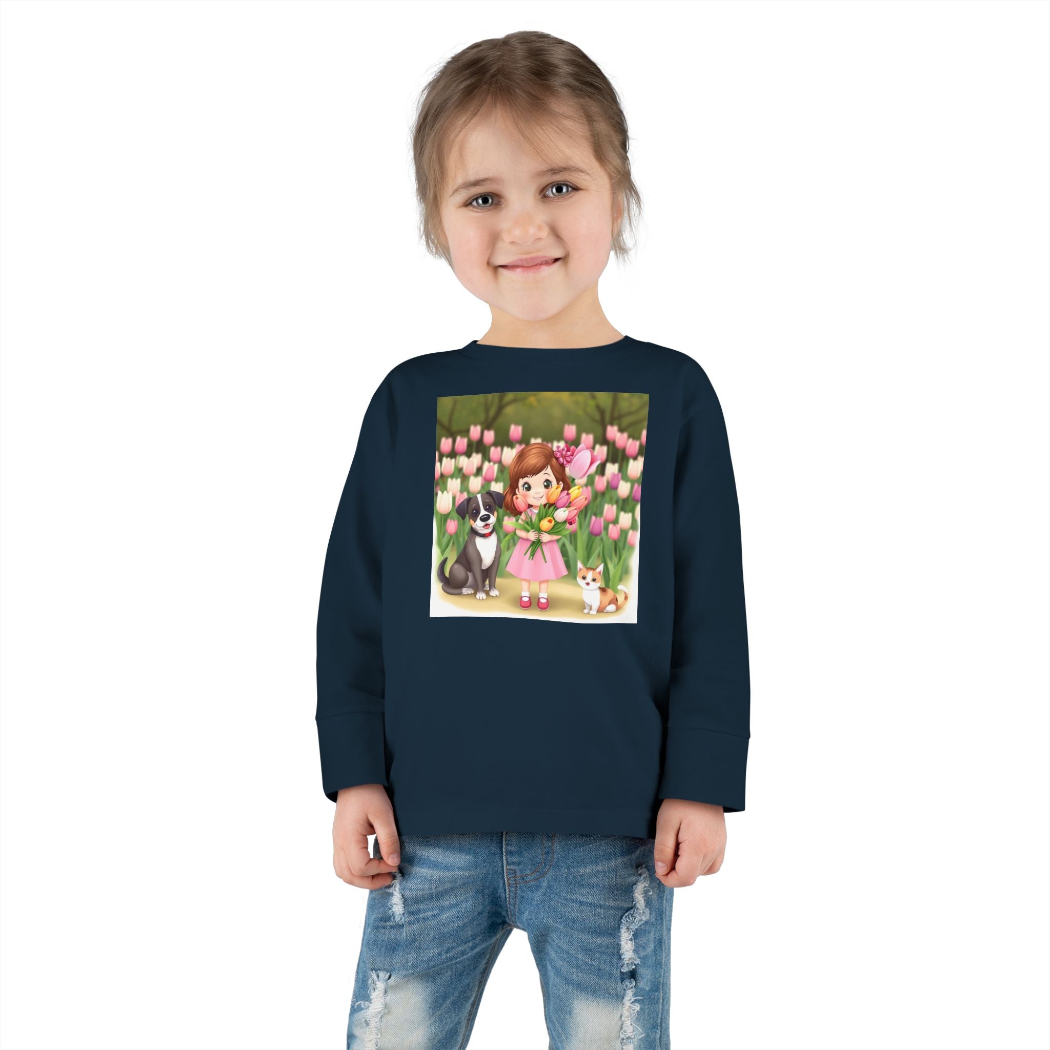 Toddler Long Sleeve Tee — Spring Cat and Dog T- Shirt