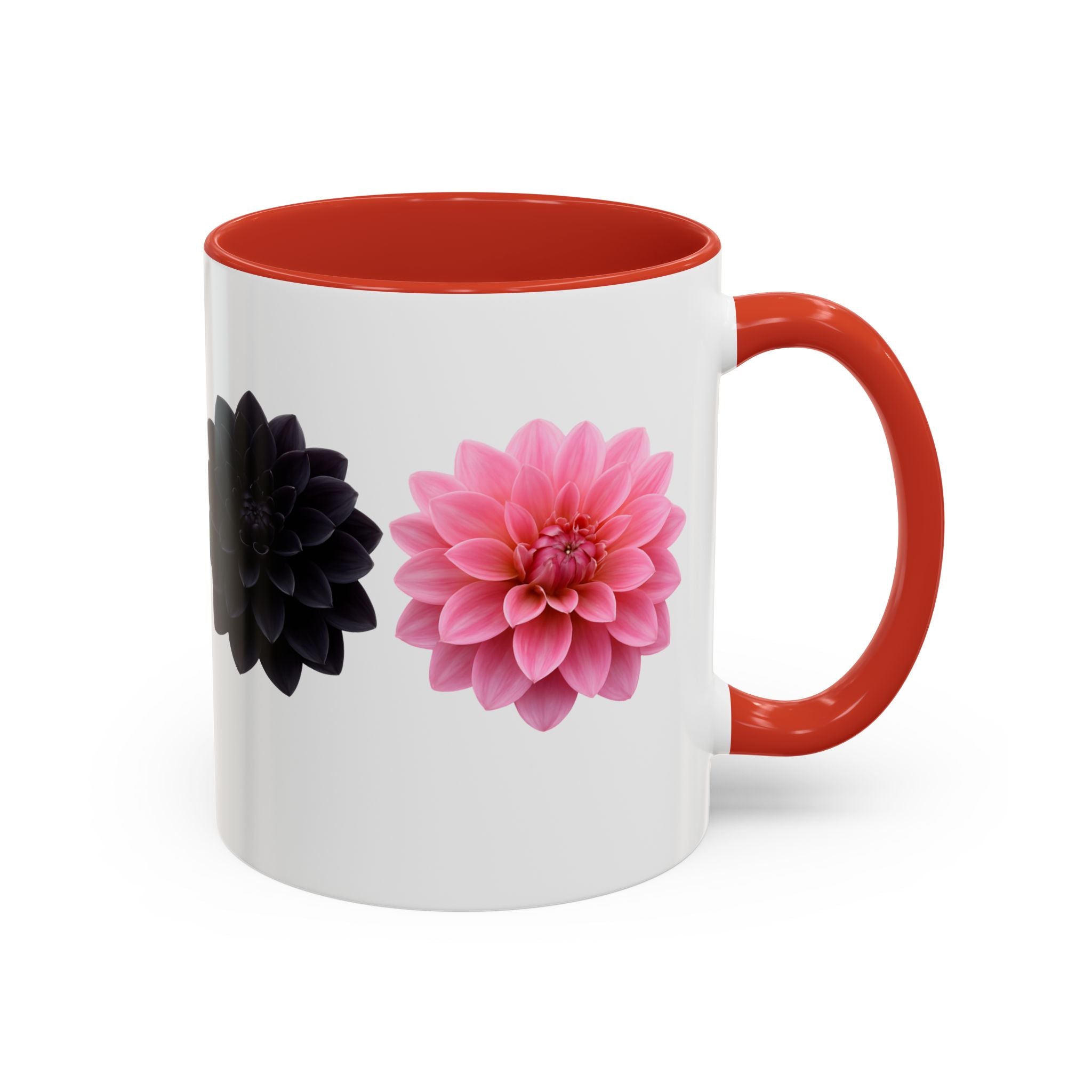 Pink & Black Dahlia Accent Coffee Mug — Floral 11/15oz Ceramic