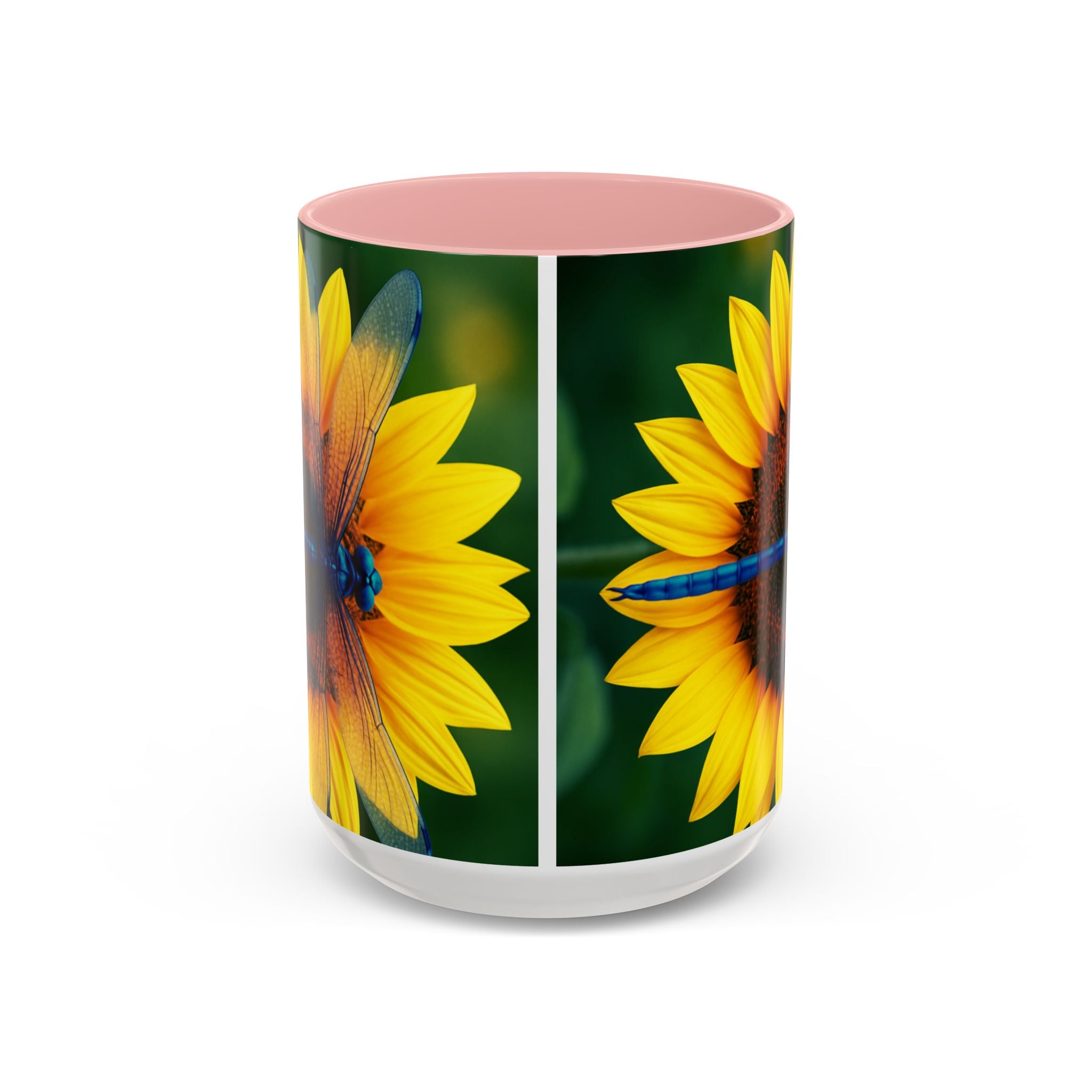 Sunflower & Dragonfly Accent Coffee Mug — Bright Floral Tea Cup (11/15oz)