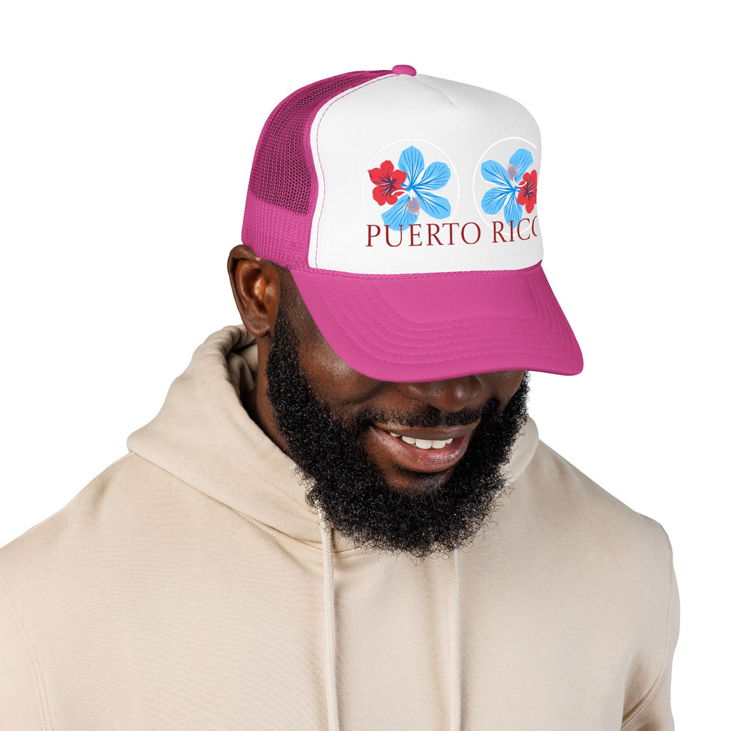 Puerto Rico Hibiscus Trucker Hat - Tropical Beach Foam Cap