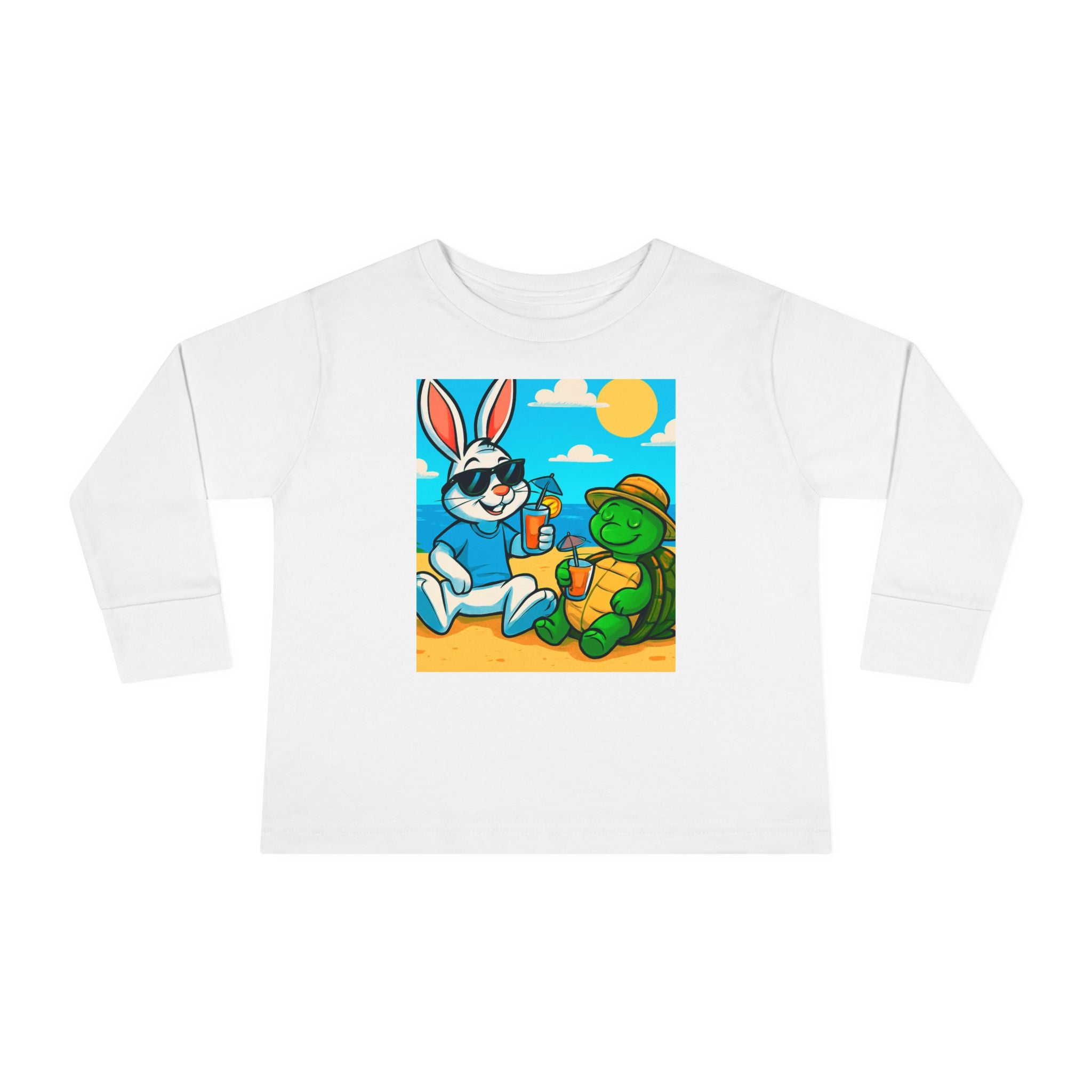 Cute Bunny & Turtle Beach Toddler Long Sleeve Tee