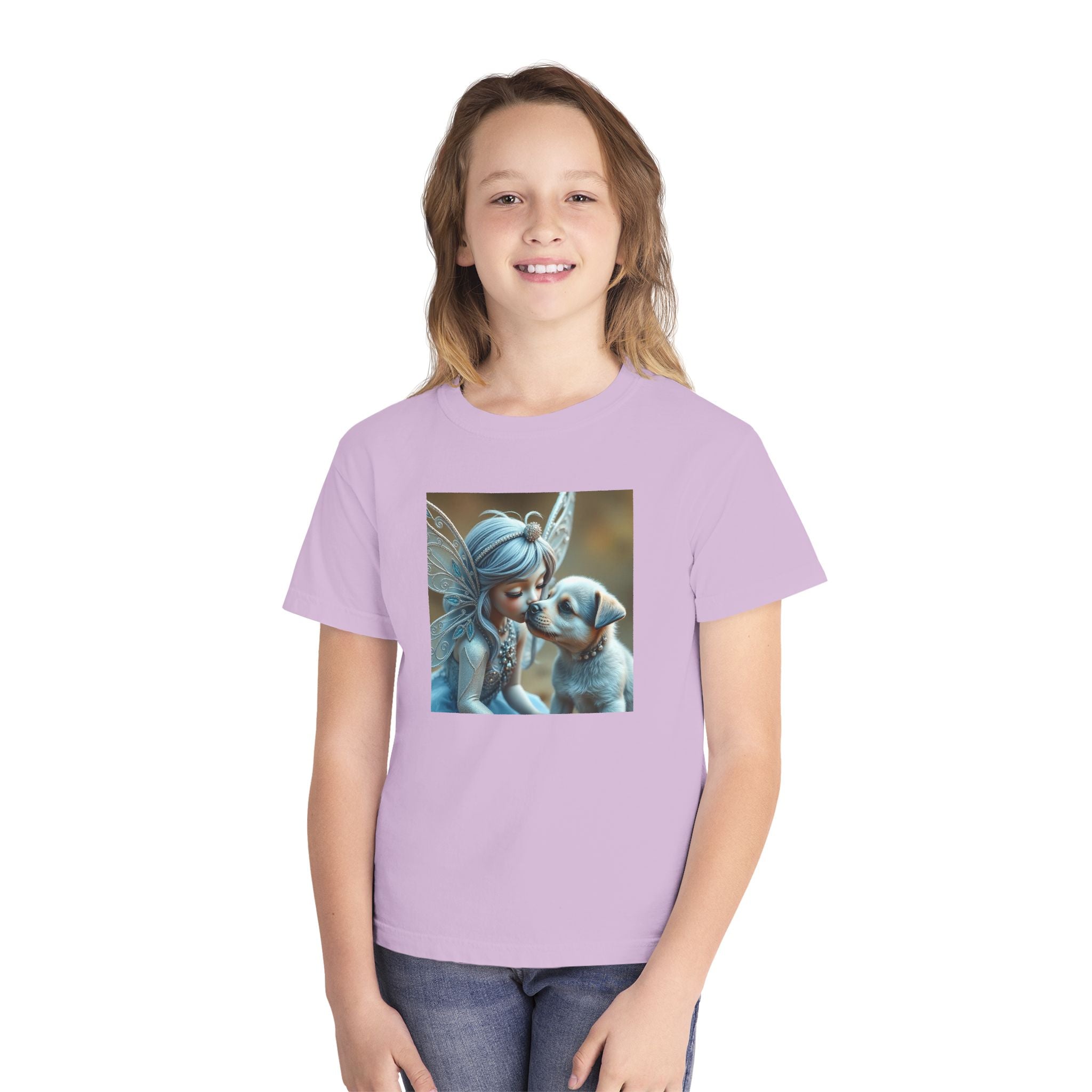 Fairy and Puppy Youth Tee — Whimsical Kids Fantasy T-Shirt
