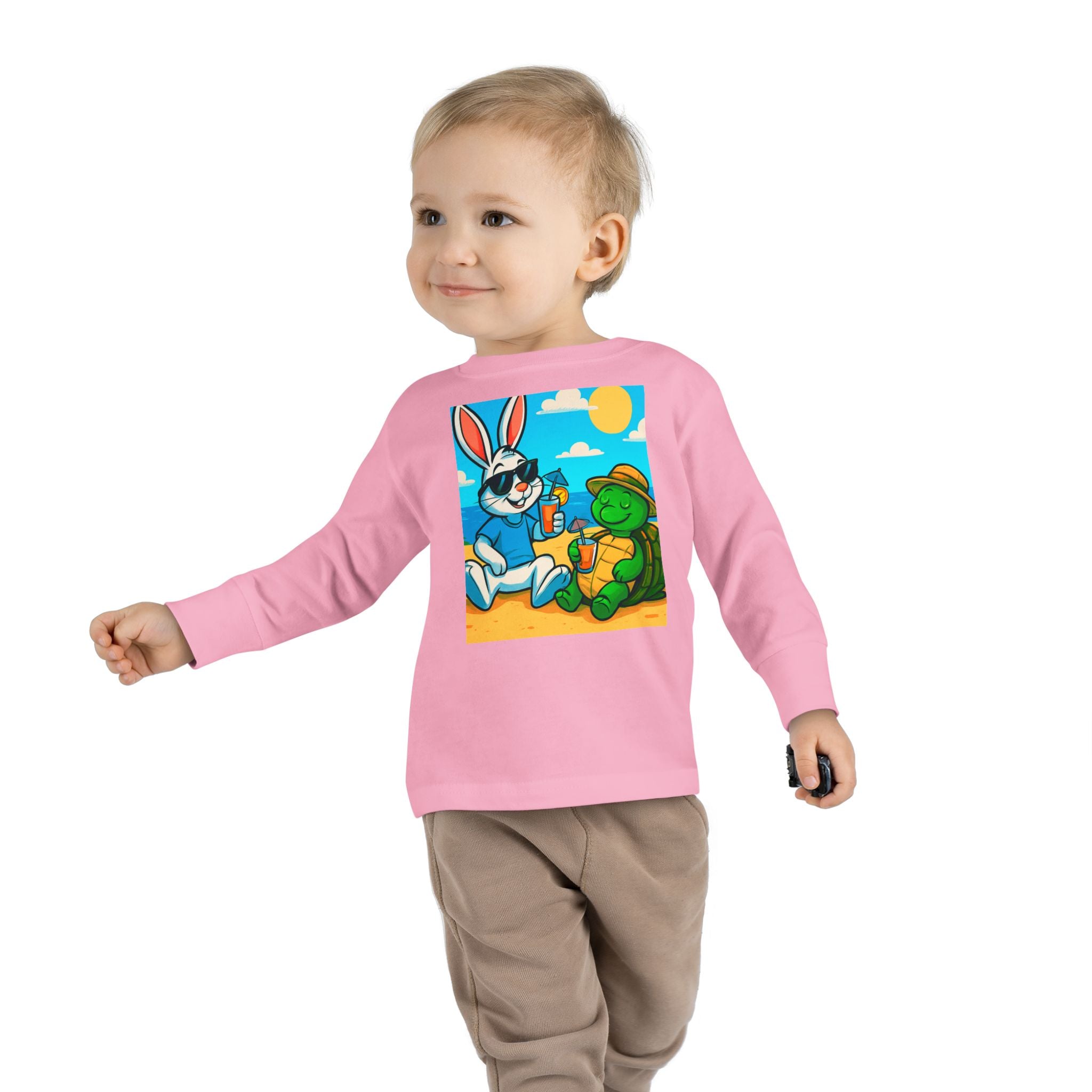 Cute Bunny & Turtle Beach Toddler Long Sleeve Tee
