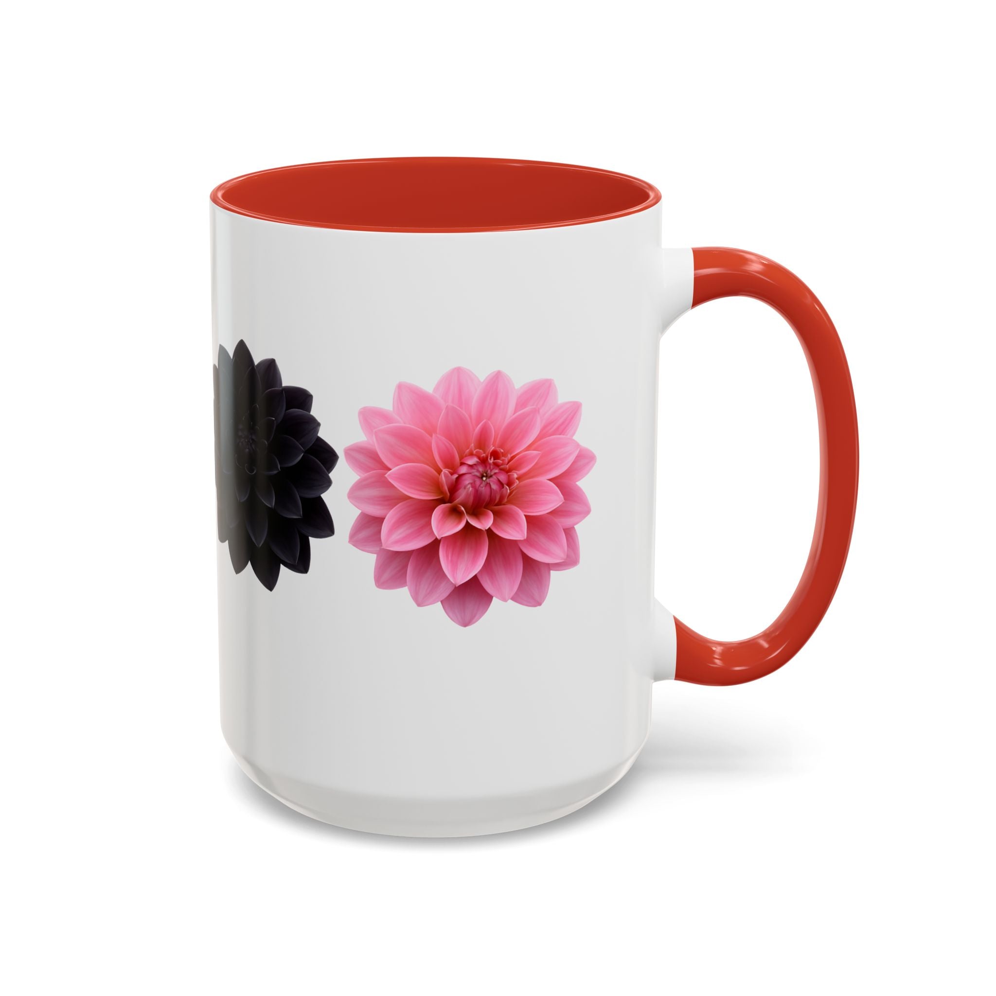 Pink & Black Dahlia Accent Coffee Mug — Floral 11/15oz Ceramic