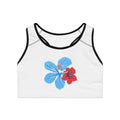 Floral Hibiscus Sports Bra — Blue & Red Tropical Print