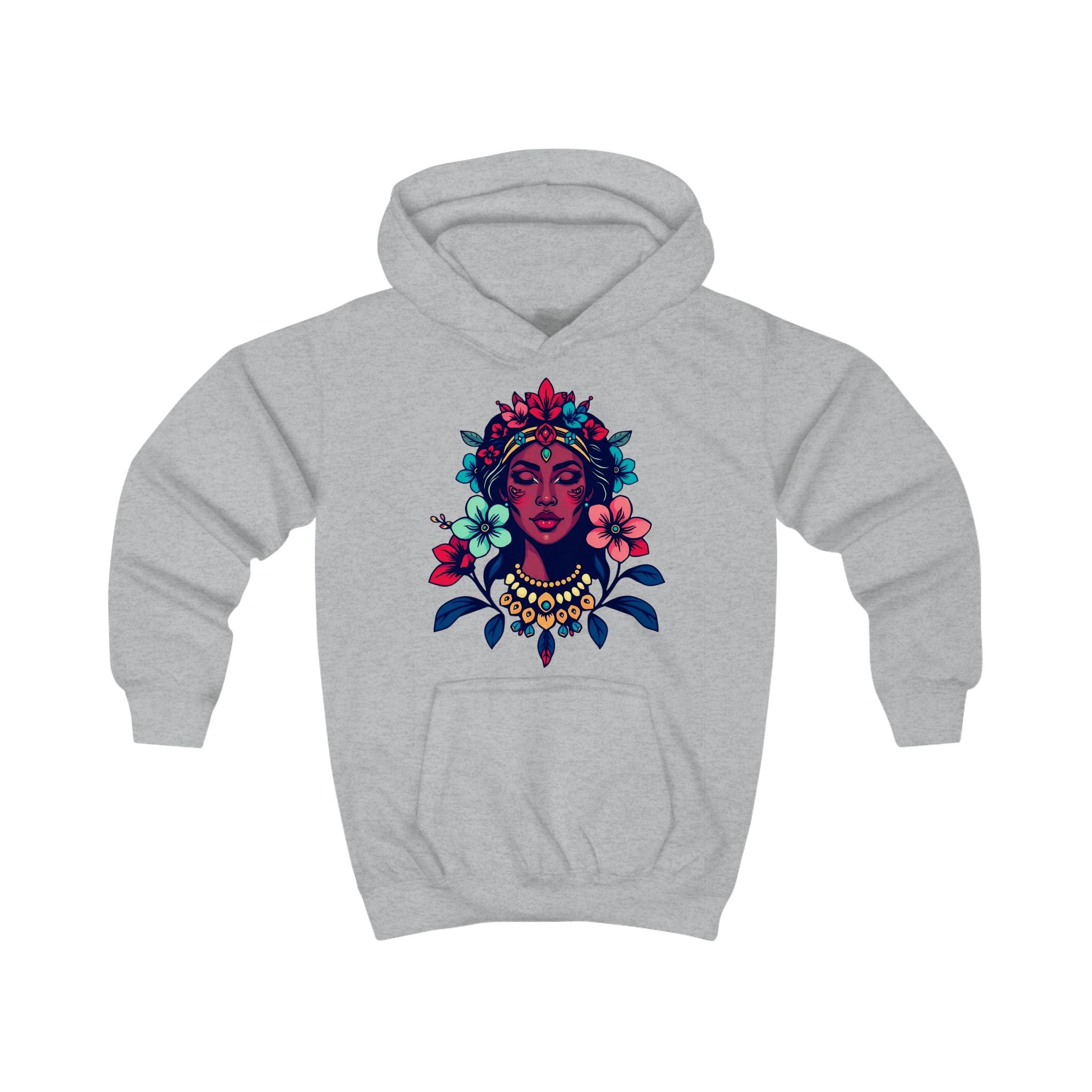 Kids Hoodie — Floral Goddess Graphic Youth Sweatshirt