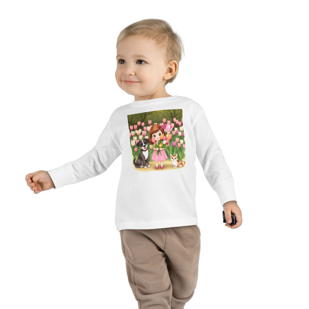 Toddler Long Sleeve Tee — Spring Cat and Dog T- Shirt