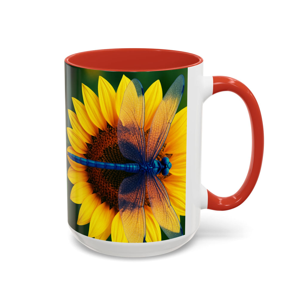 Sunflower & Dragonfly Accent Coffee Mug — Bright Floral Tea Cup (11/15oz)