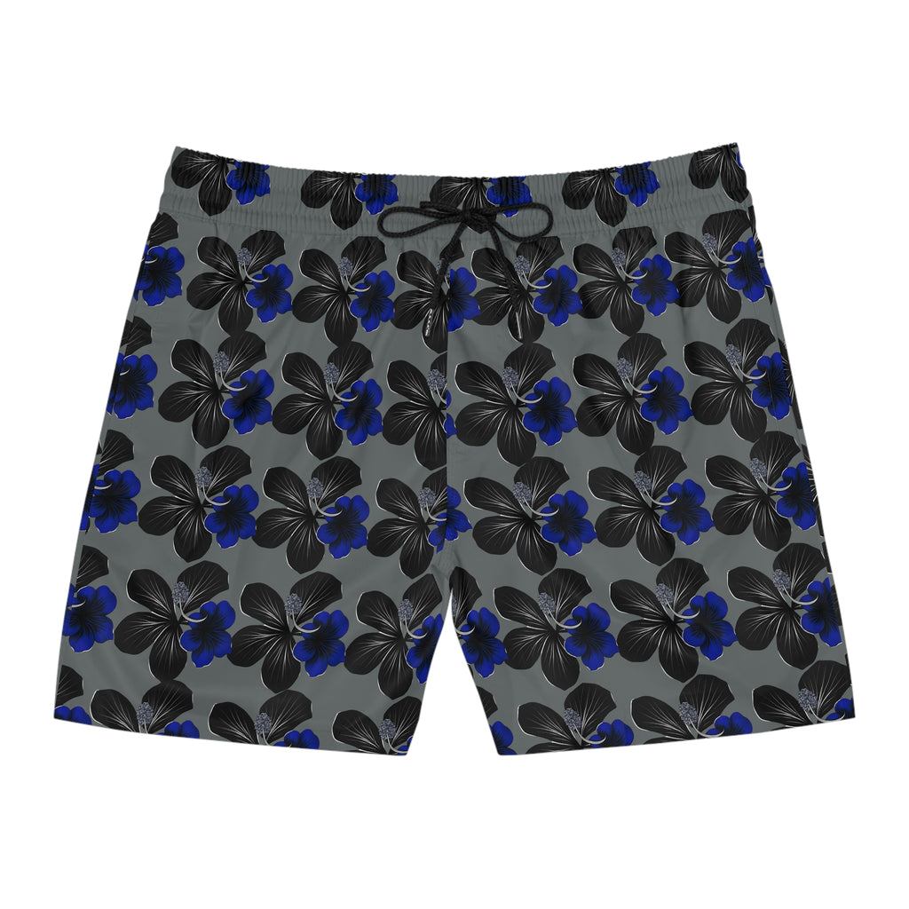 Black & Blue Hibiscus Mid-Length Boardshorts 95% polyester, 5% spandex