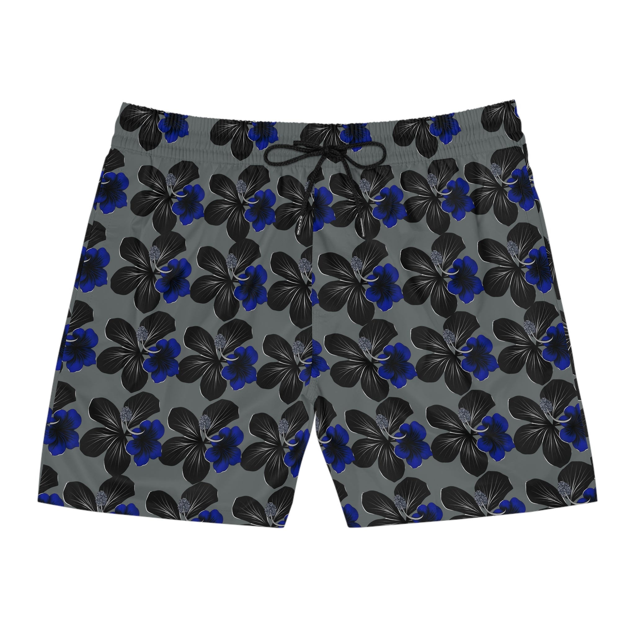 Black & Blue Hibiscus Mid-Length Boardshorts 95% polyester, 5% spandex
