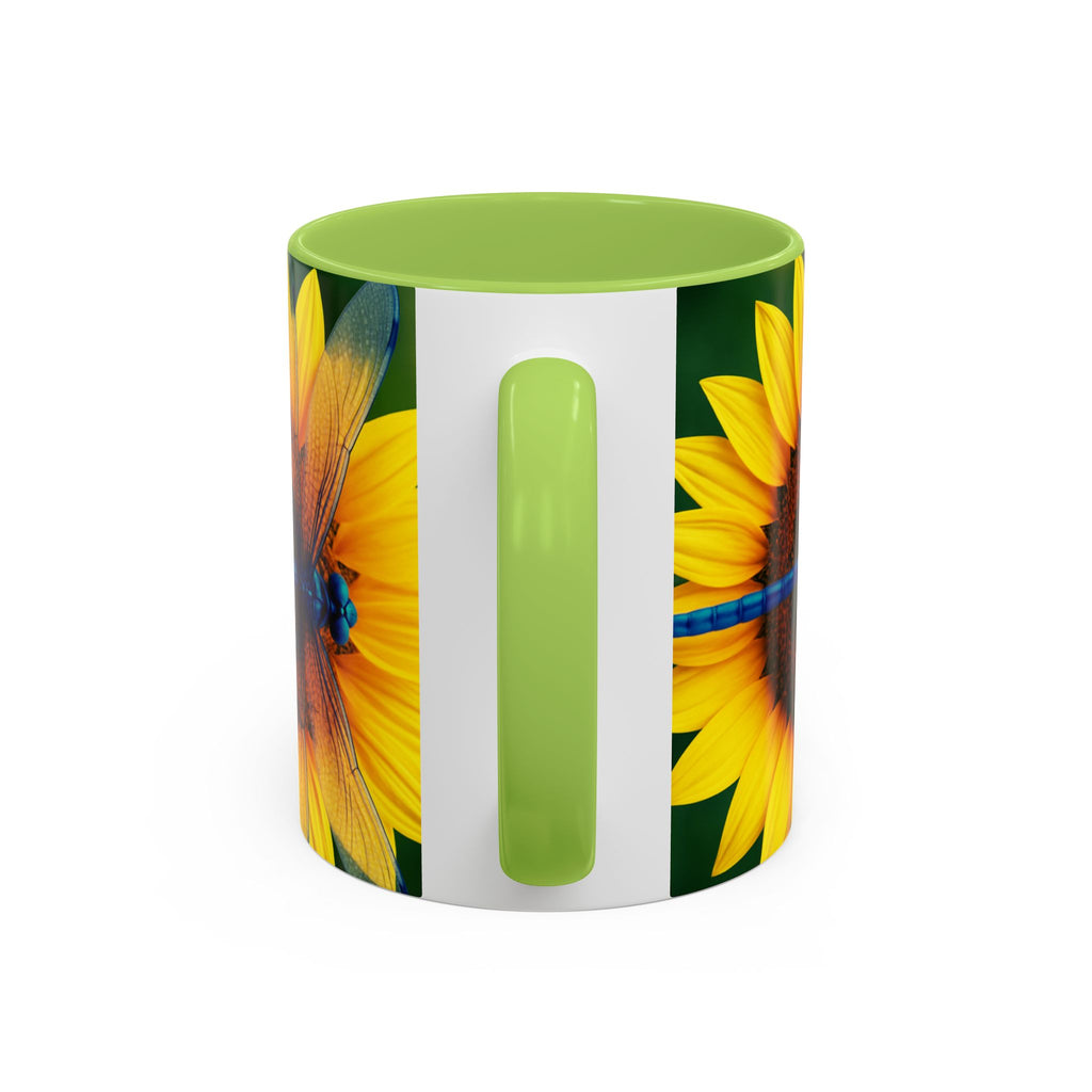 Sunflower & Dragonfly Accent Coffee Mug — Bright Floral Tea Cup (11/15oz)