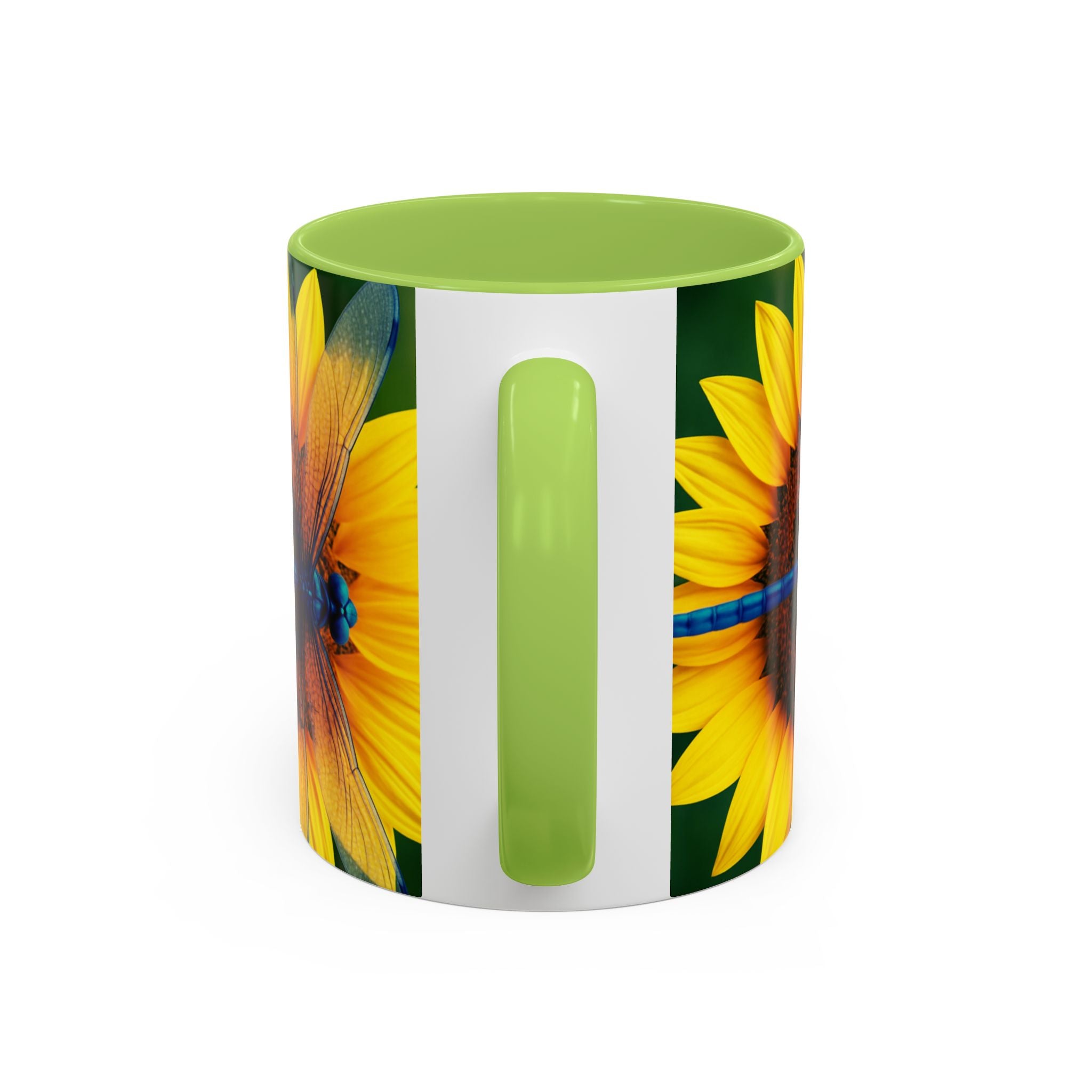 Sunflower & Dragonfly Accent Coffee Mug — Bright Floral Tea Cup (11/15oz)