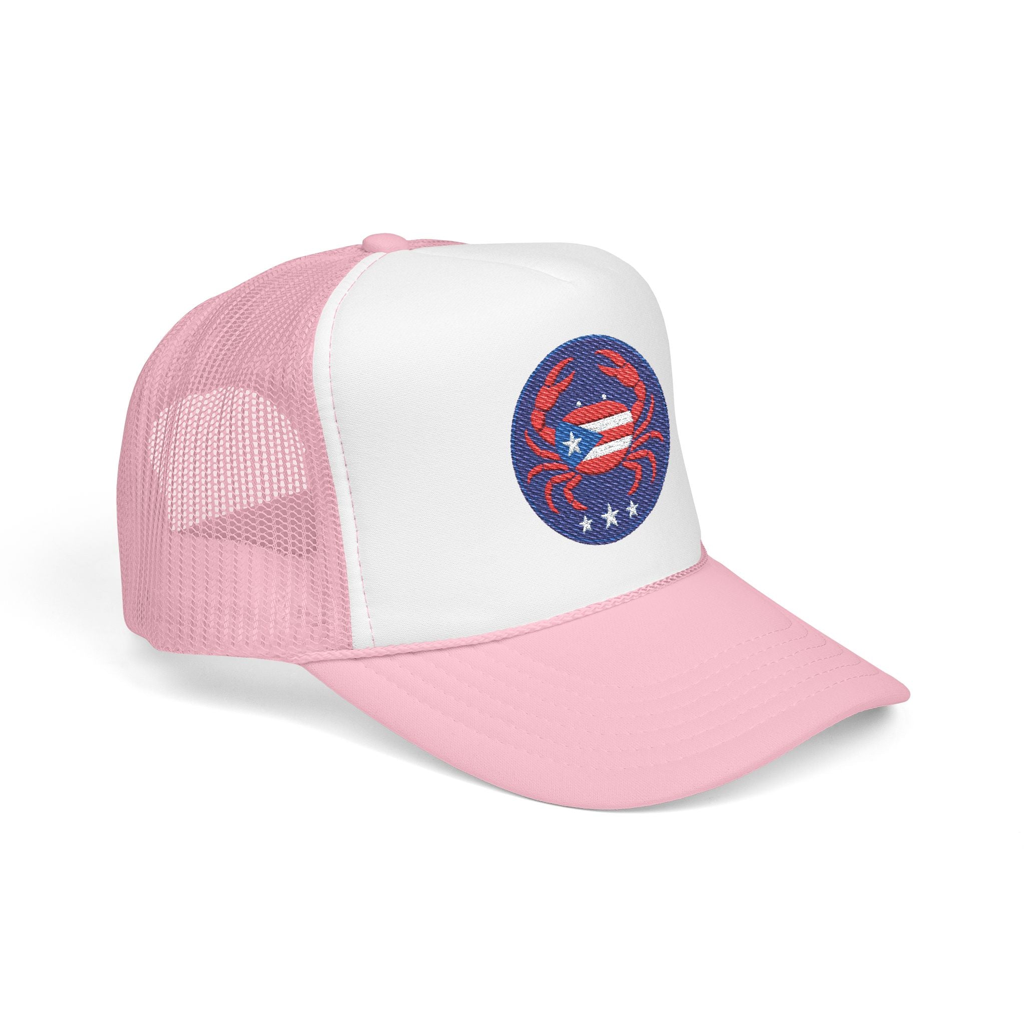 Embroidered Puerto Rico / Crab Trucker Hat — Coastal Mesh Foam Cap