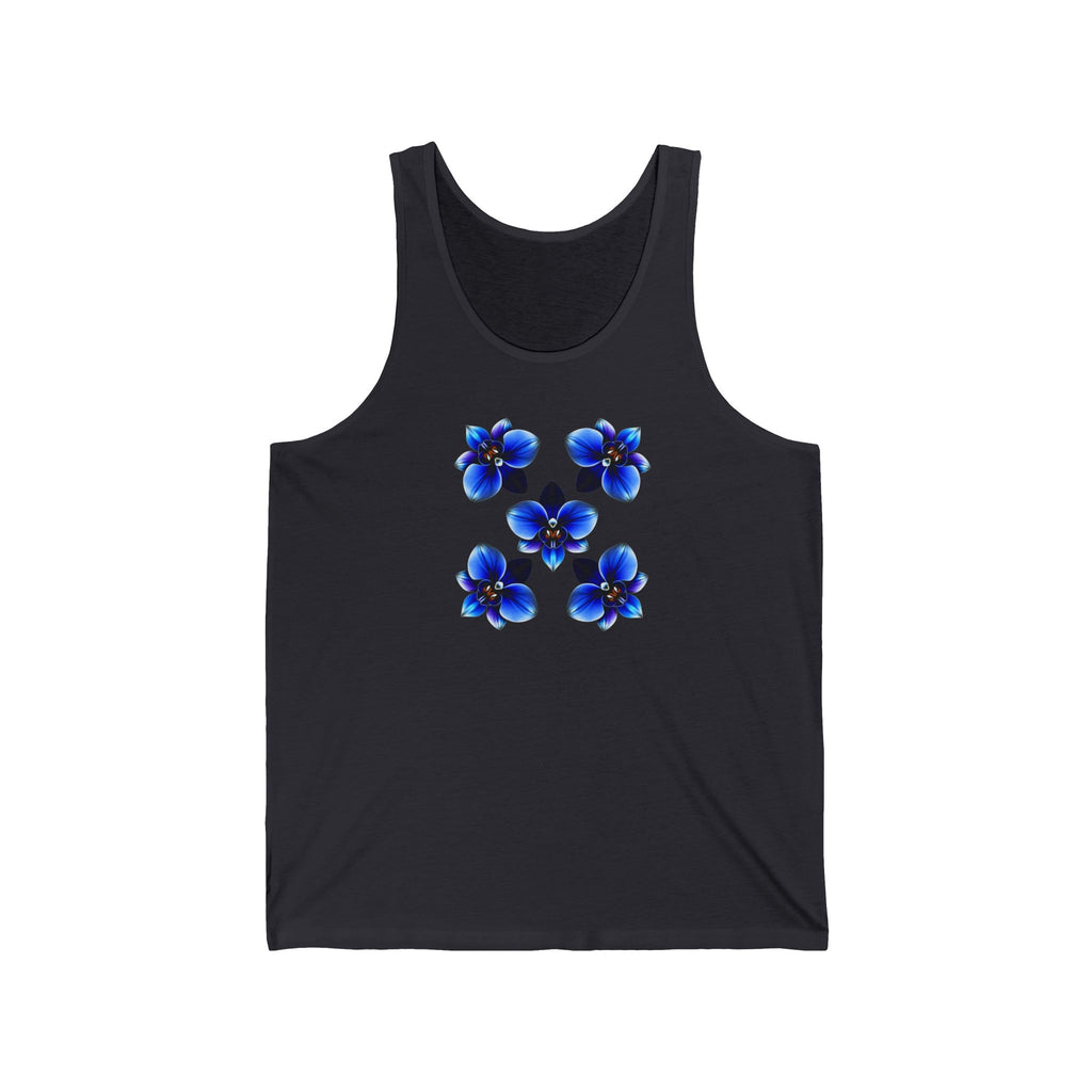Blue Floral Square Tank Top — Minimal Violet Blossom Design