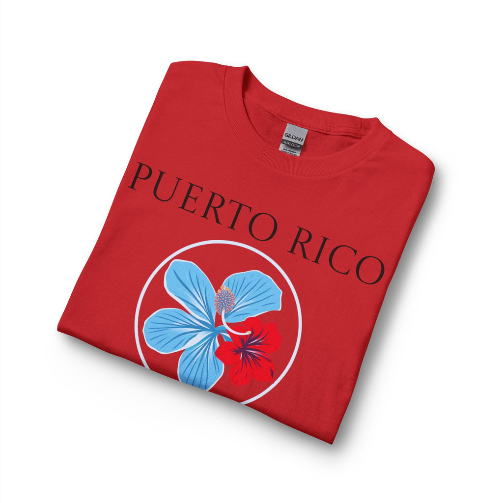 Red, White and "Azure" Blue Hibiscus Long Sleeve T-Shirt | Puerto Rico Love