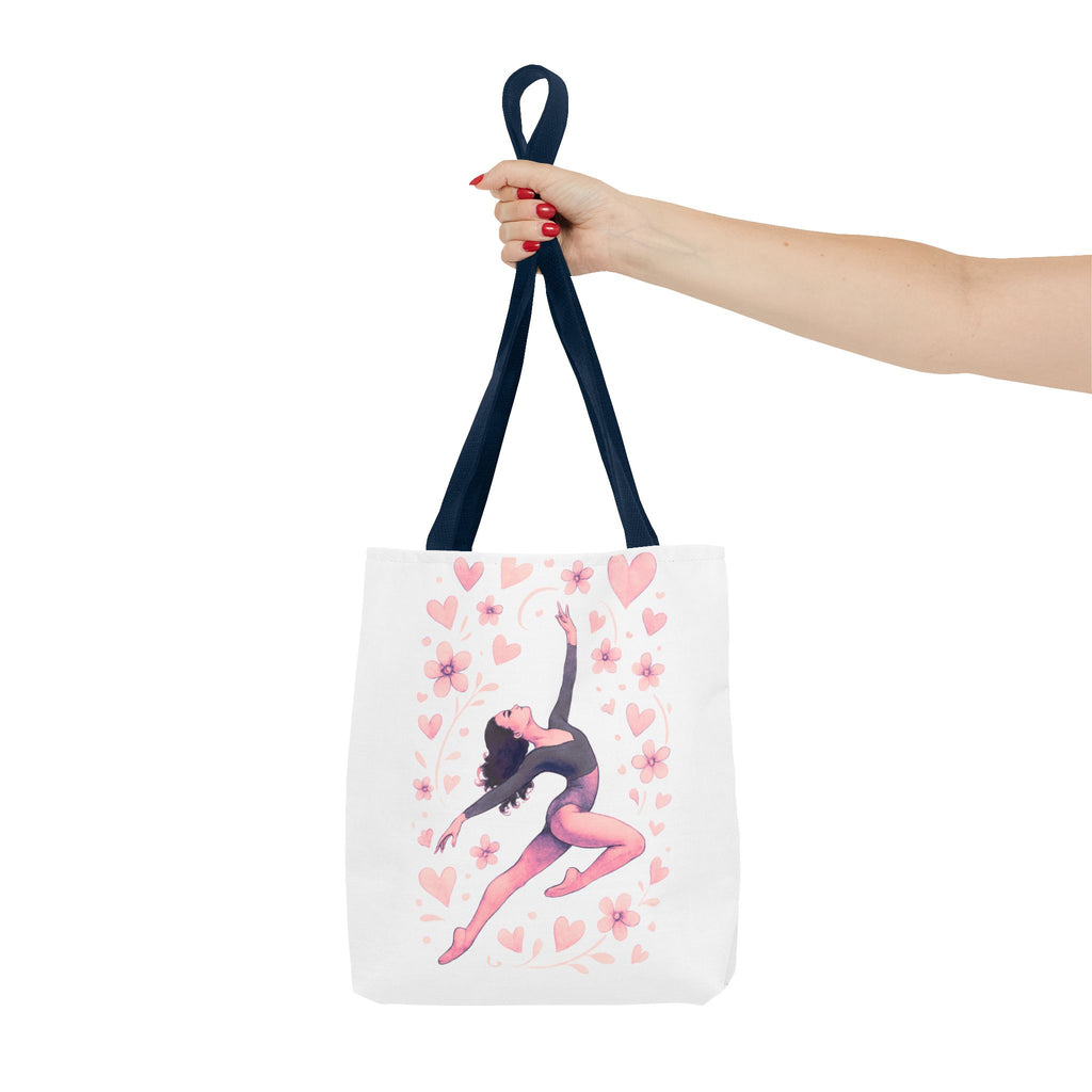 Ballet Dancer Heart Tote Bag — PINK and BLACK Floral Dance AOP Tote