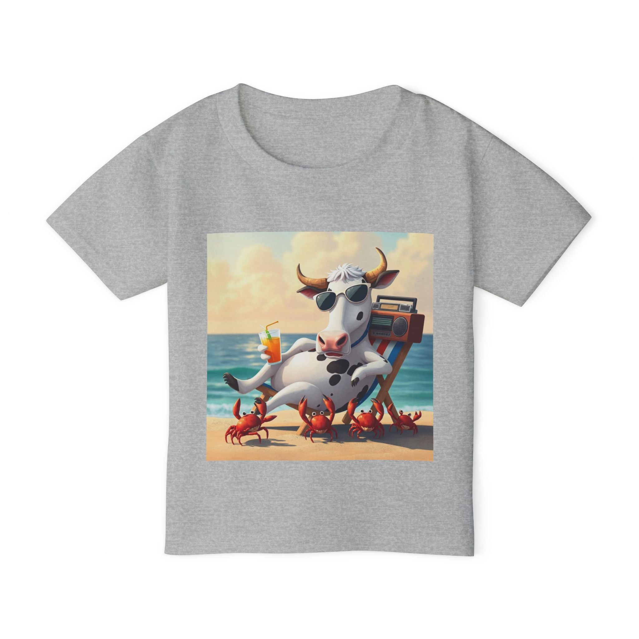 Toddler T‑Shirt — Beach Cow Relaxing with Crabs Graphic Tee