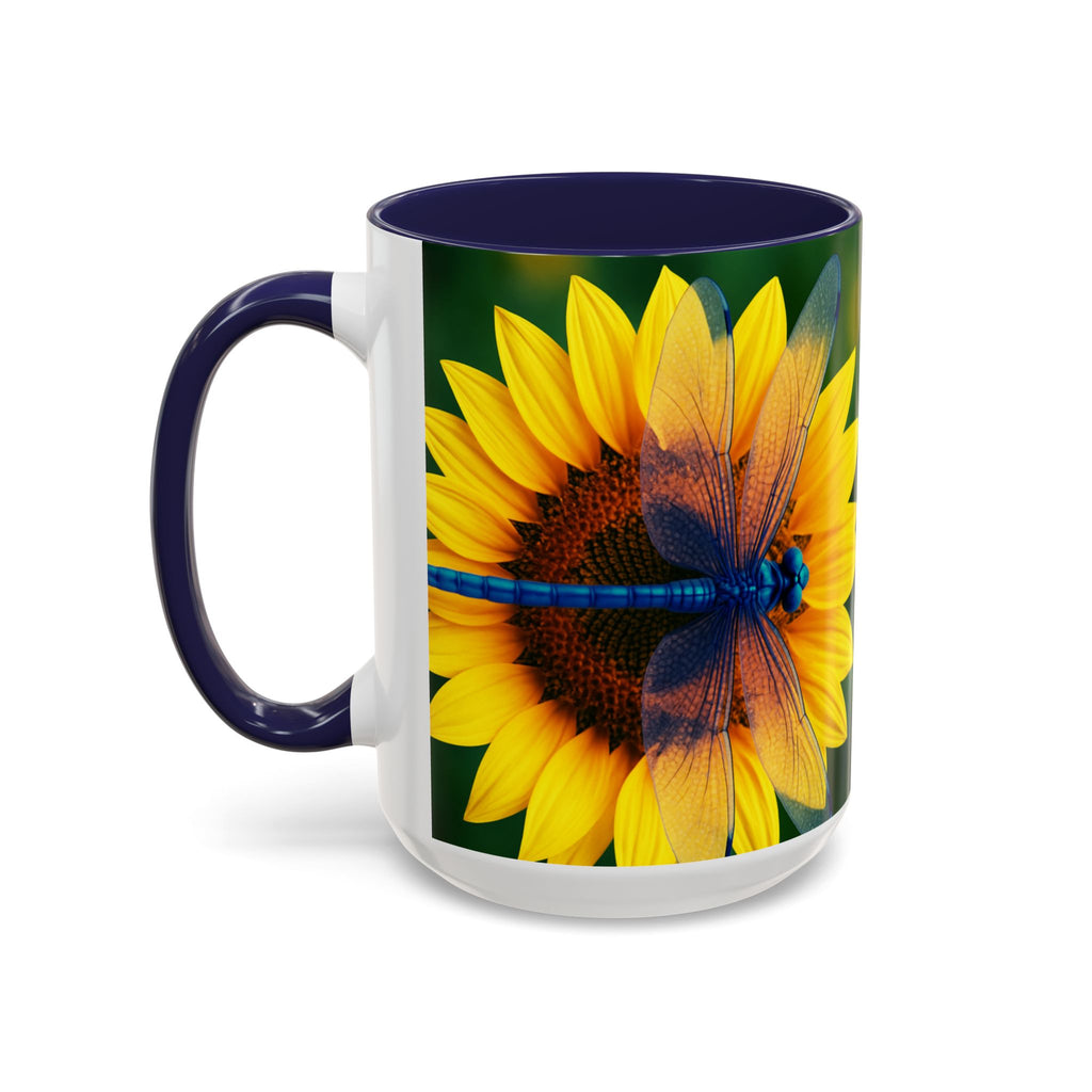 Sunflower & Dragonfly Accent Coffee Mug — Bright Floral Tea Cup (11/15oz)