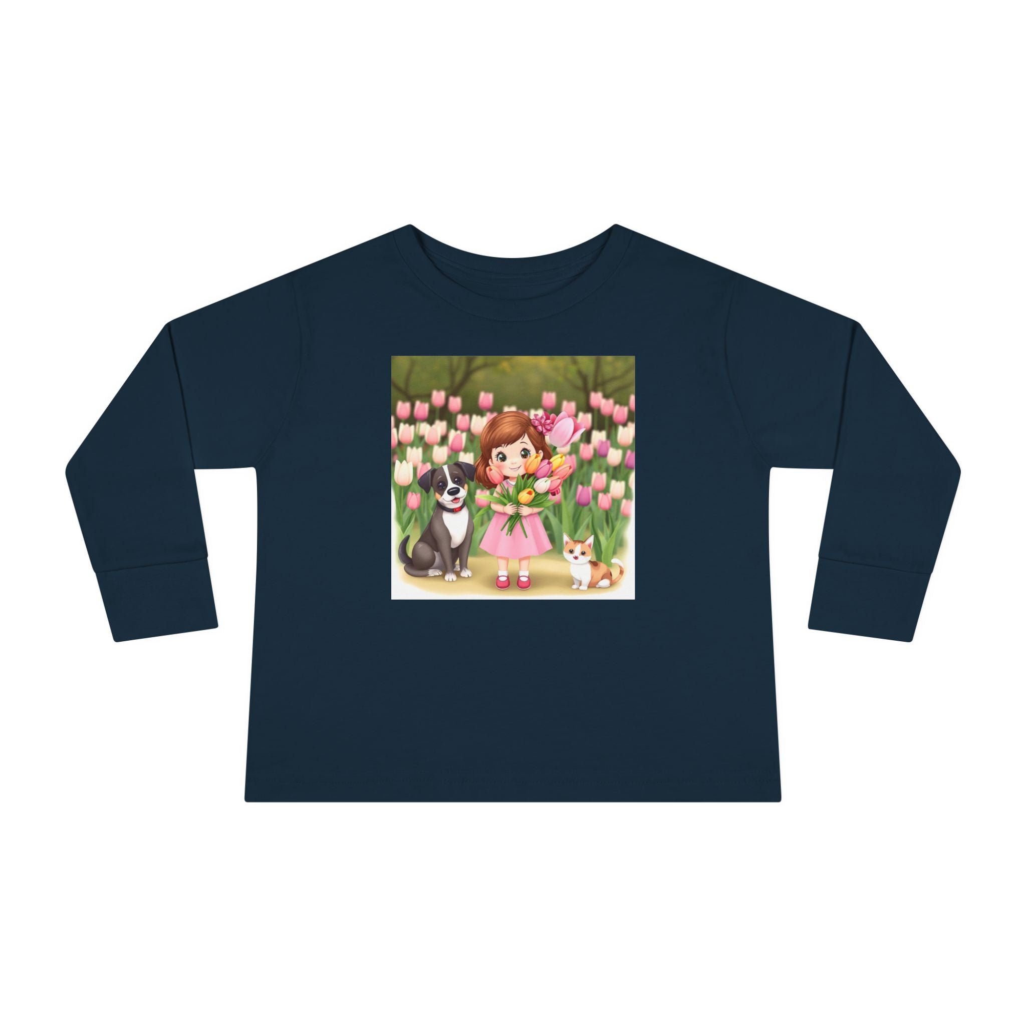 Toddler Long Sleeve Tee — Spring Cat and Dog T- Shirt