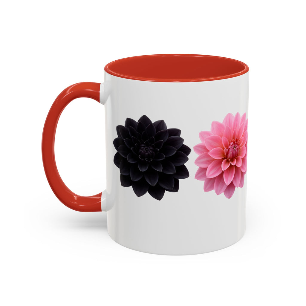Pink & Black Dahlia Accent Coffee Mug — Floral 11/15oz Ceramic