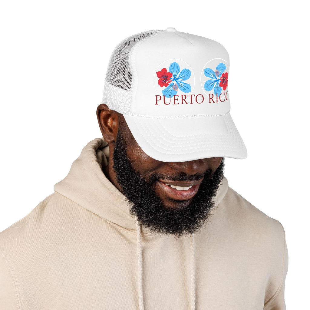 Puerto Rico Hibiscus Trucker Hat - Tropical Beach Foam Cap