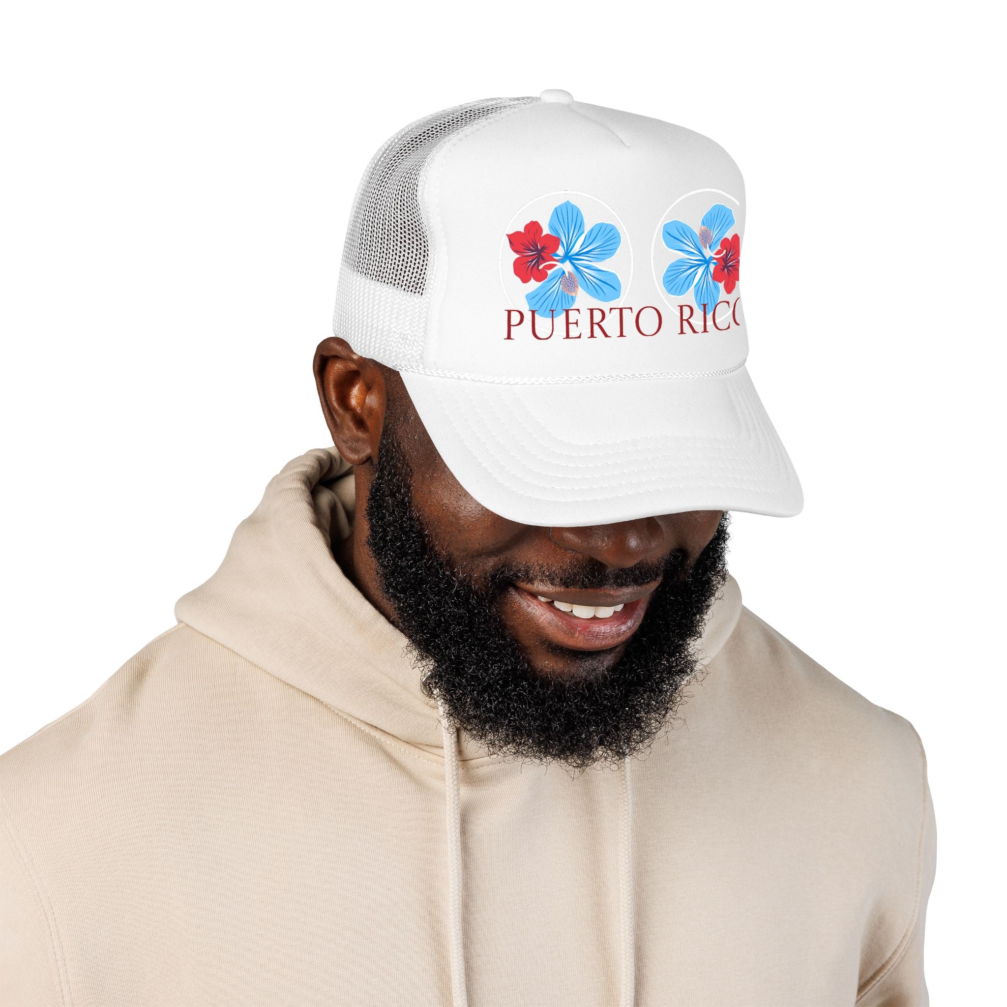 Puerto Rico Hibiscus Trucker Hat - Tropical Beach Foam Cap