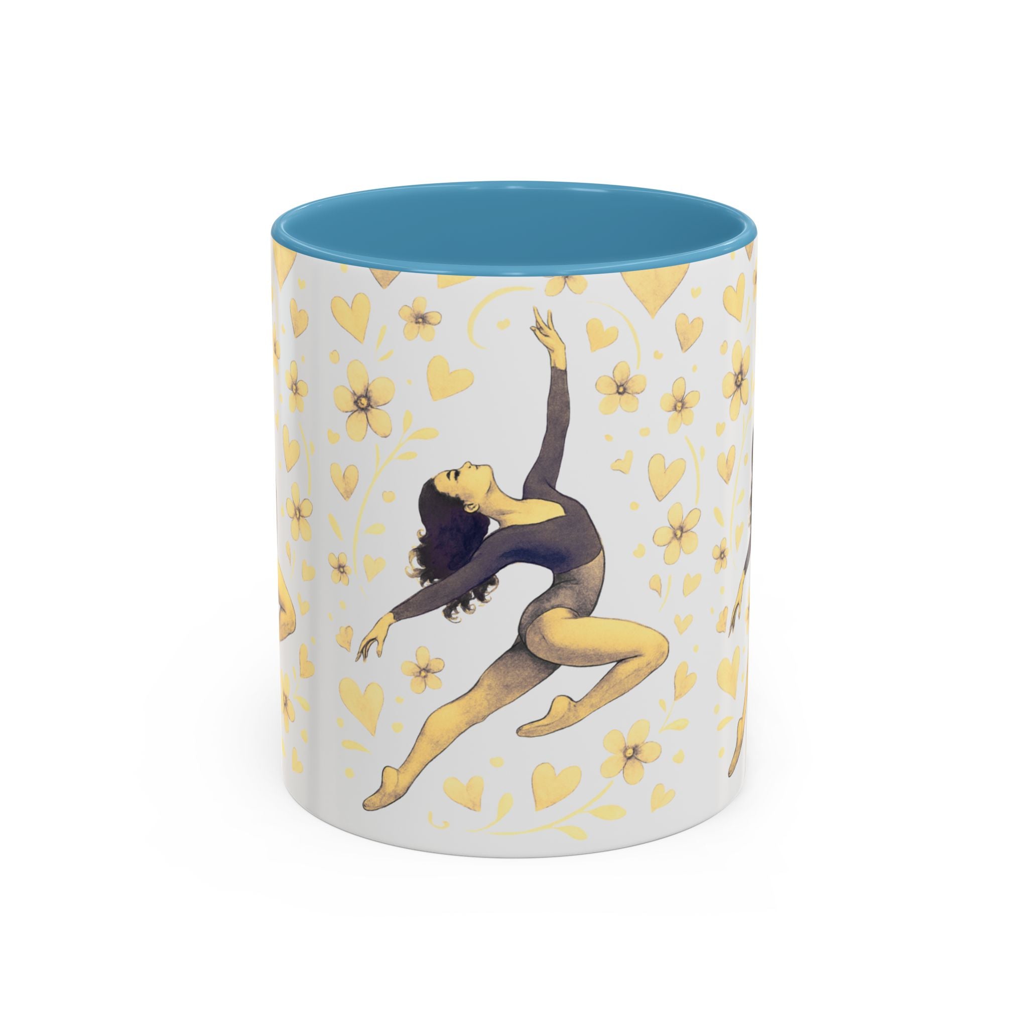 Ballet Dancer Accent Mug – Gold Hearts & Flowers Ceramic Coffee Cup (11/15oz)