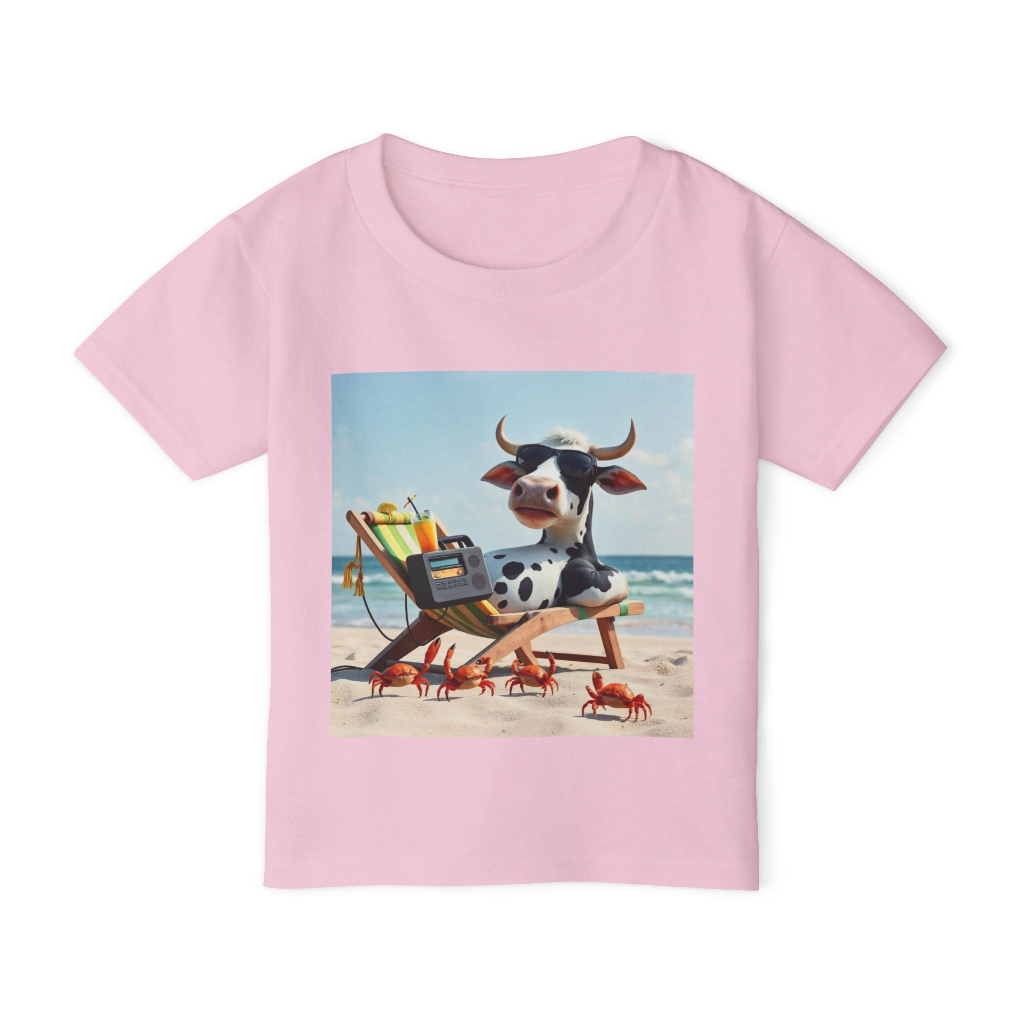 Beach Cow Toddler T‑Shirt — Cute Cow on Beach with Crabs Kids Tee