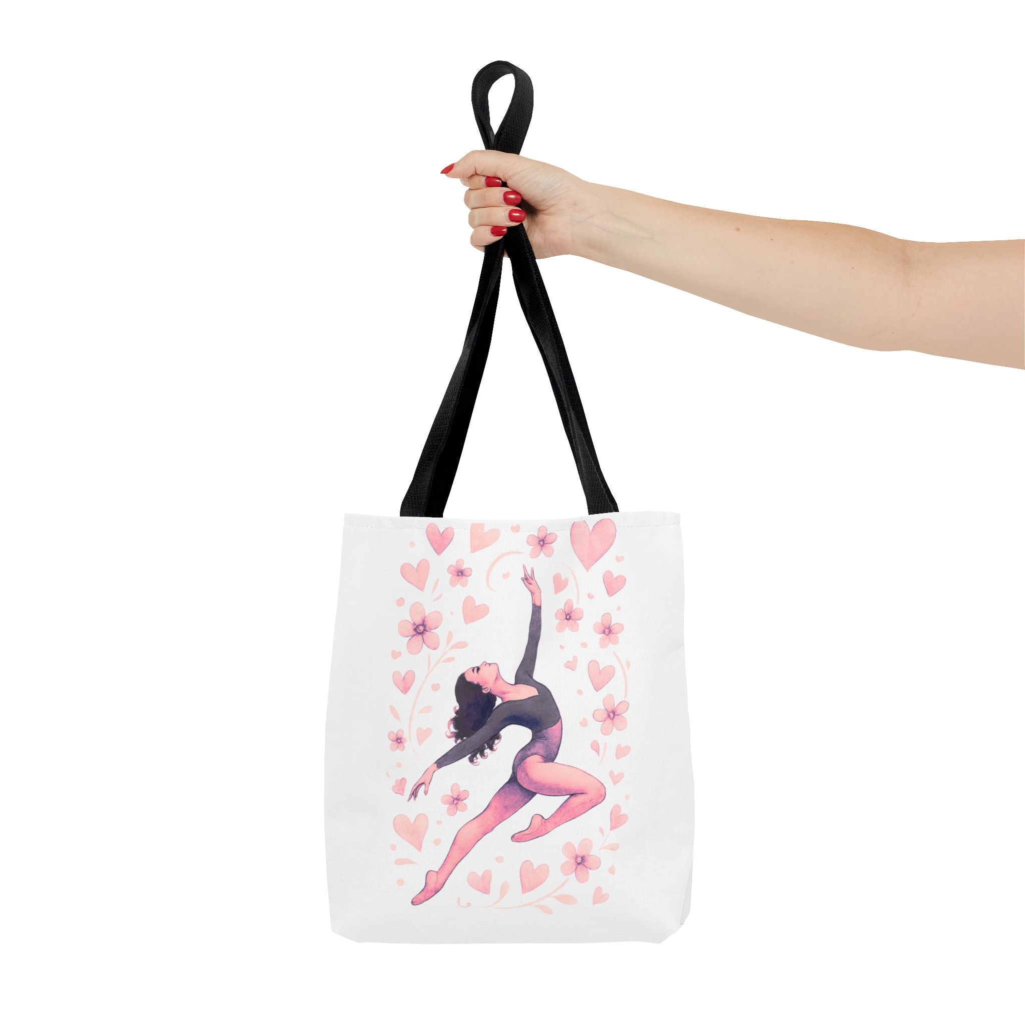 Ballet Dancer Heart Tote Bag — PINK and BLACK Floral Dance AOP Tote